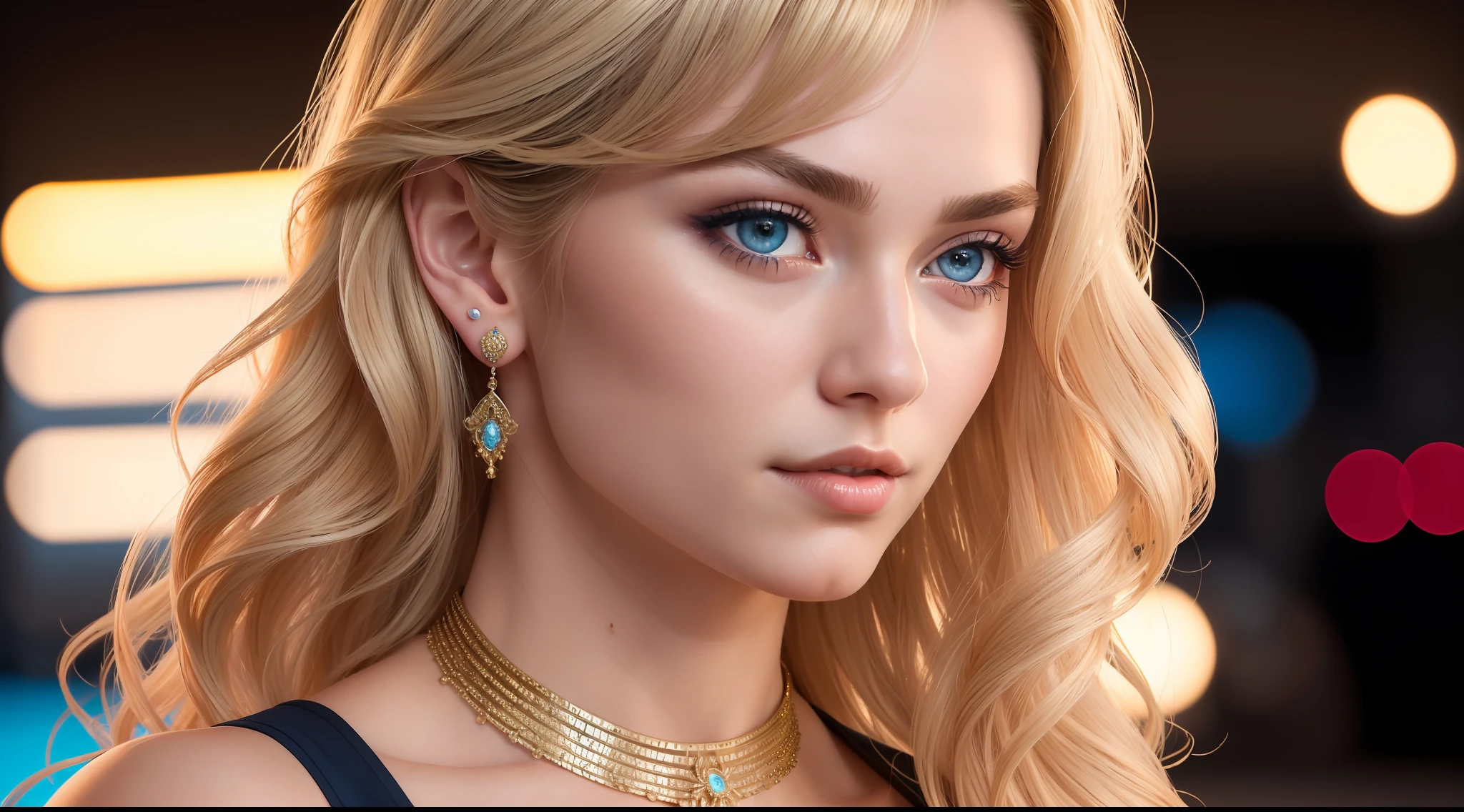 Yvonne Strahovski, (incredibly absurd long blonde hair, ultra-detailed, 8k wallpaper), (masterpiece), (realistic), (photorealistic: 1.2), (rough photo: 1.2), (best quality: 1.2), (detailed face: 1.4), (beautiful detailed eyes: 1.2), (detailed hair), light on face, huge file size, cinematic lighting, 1 girl, alone, sexy, nsfw, eyeliner, blonde hair, ((wavy hair)), hair ornament, ((light blush)), ((soft under the eyes)),  ((eyes with sensual expression)), blue eyes, ((large breasts)), red lips, makeup, ((dressed as a policeman)), high heels, jewelry, earrings, necklace, looking at the viewer, depth of field, rendered in 8K resolution for high quality details, 8K image quality, 8K high resolution image, hyper detailed, super realistic, intricate details