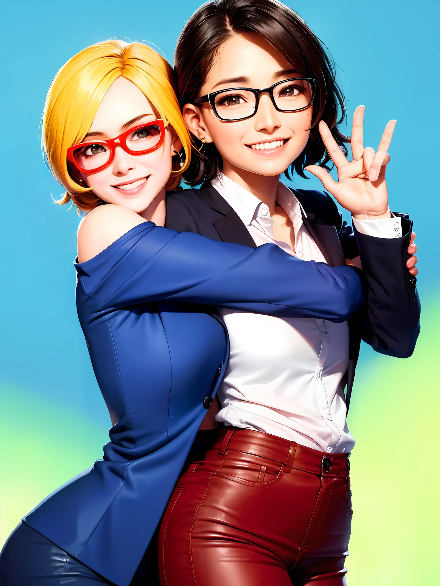 (bright background,smiling woman with eyeglasses:1.2)