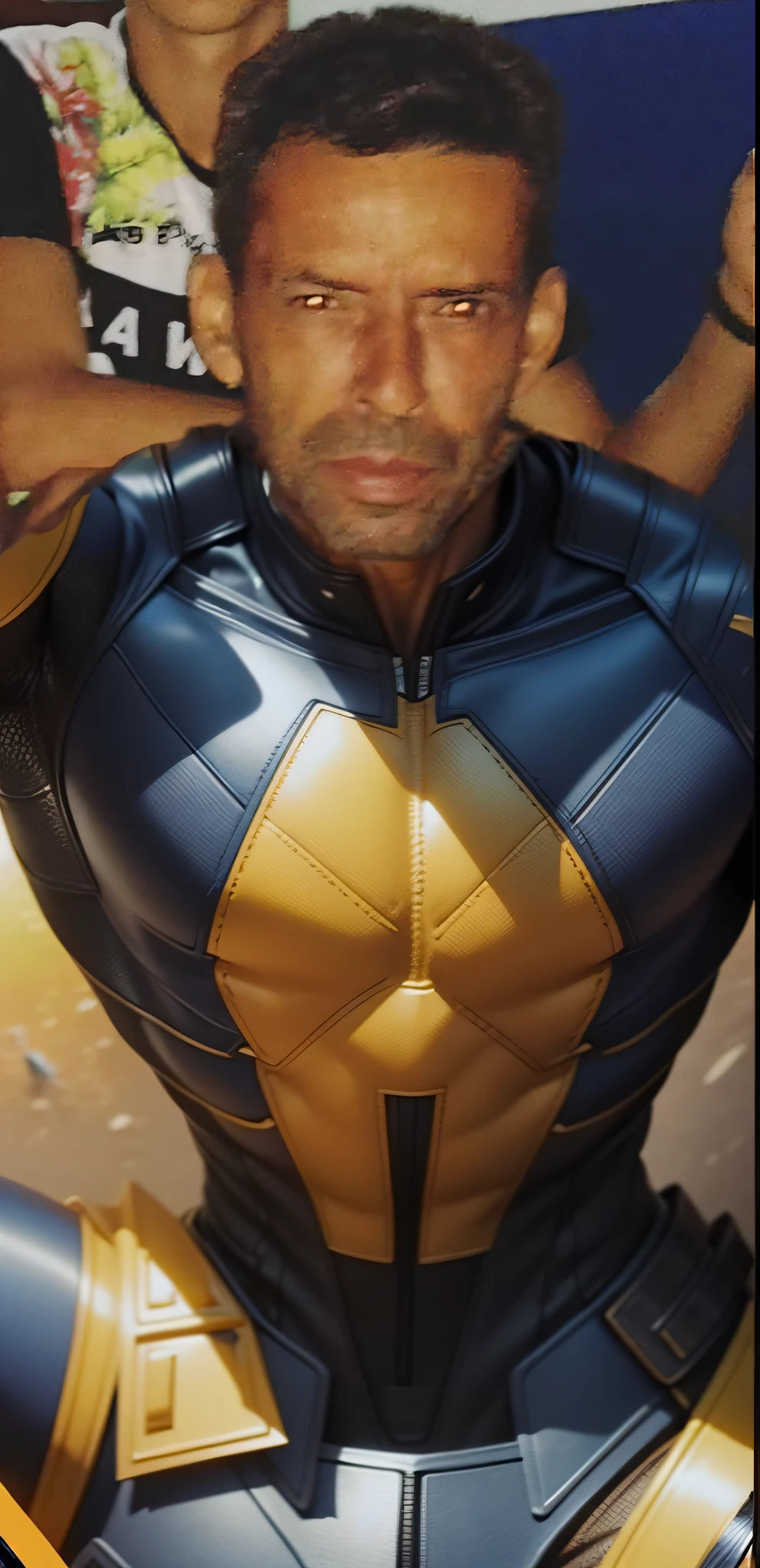 insert Wolverine's armor, x-men, high definition, yellow and black leather suit, showing claw in hand, --auto --s2