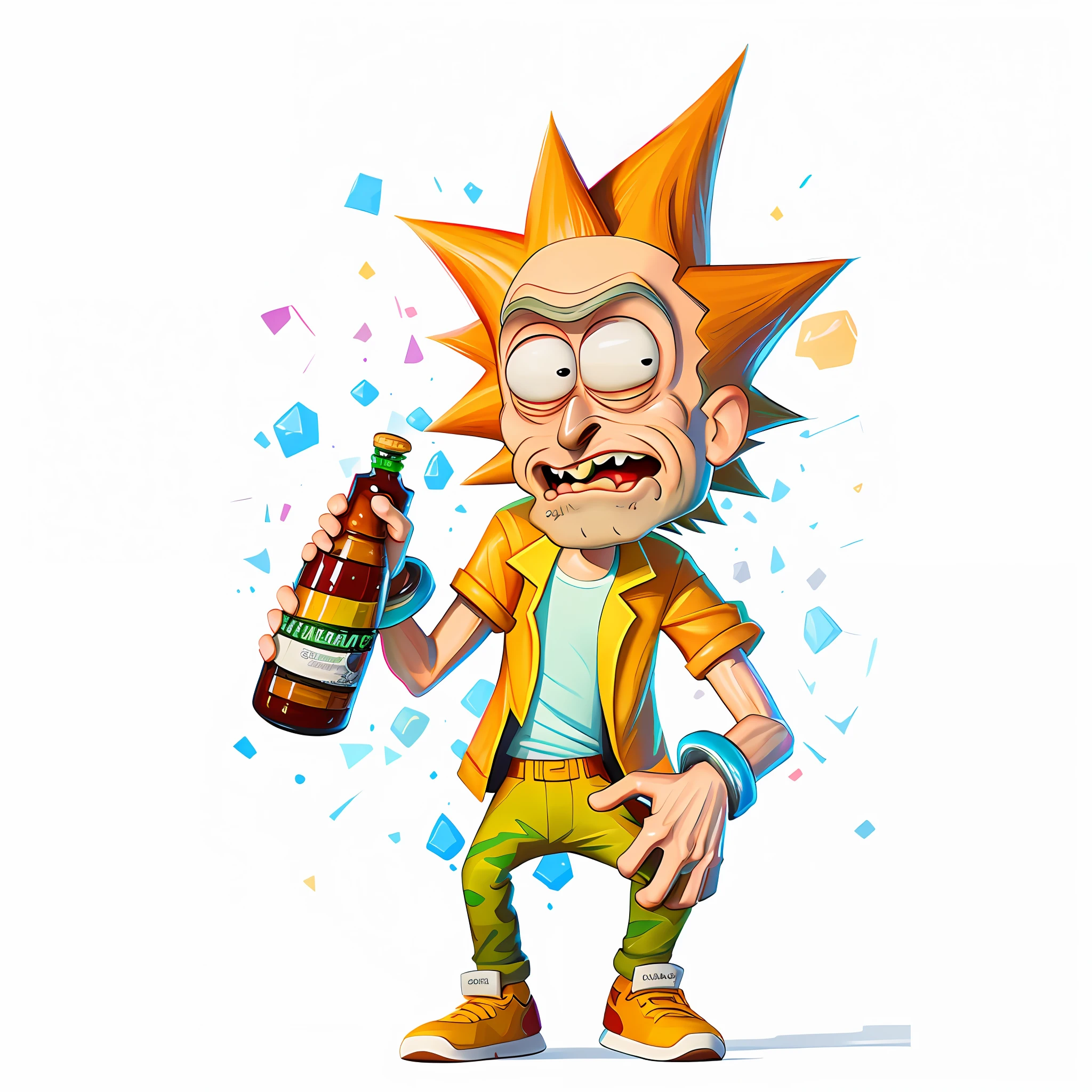 Squanchy, digital painting, hyper-realistic, hyper-detailed, oil painting, 8k, squanchy cartoon character Rick and Morty drunk holding a bottle