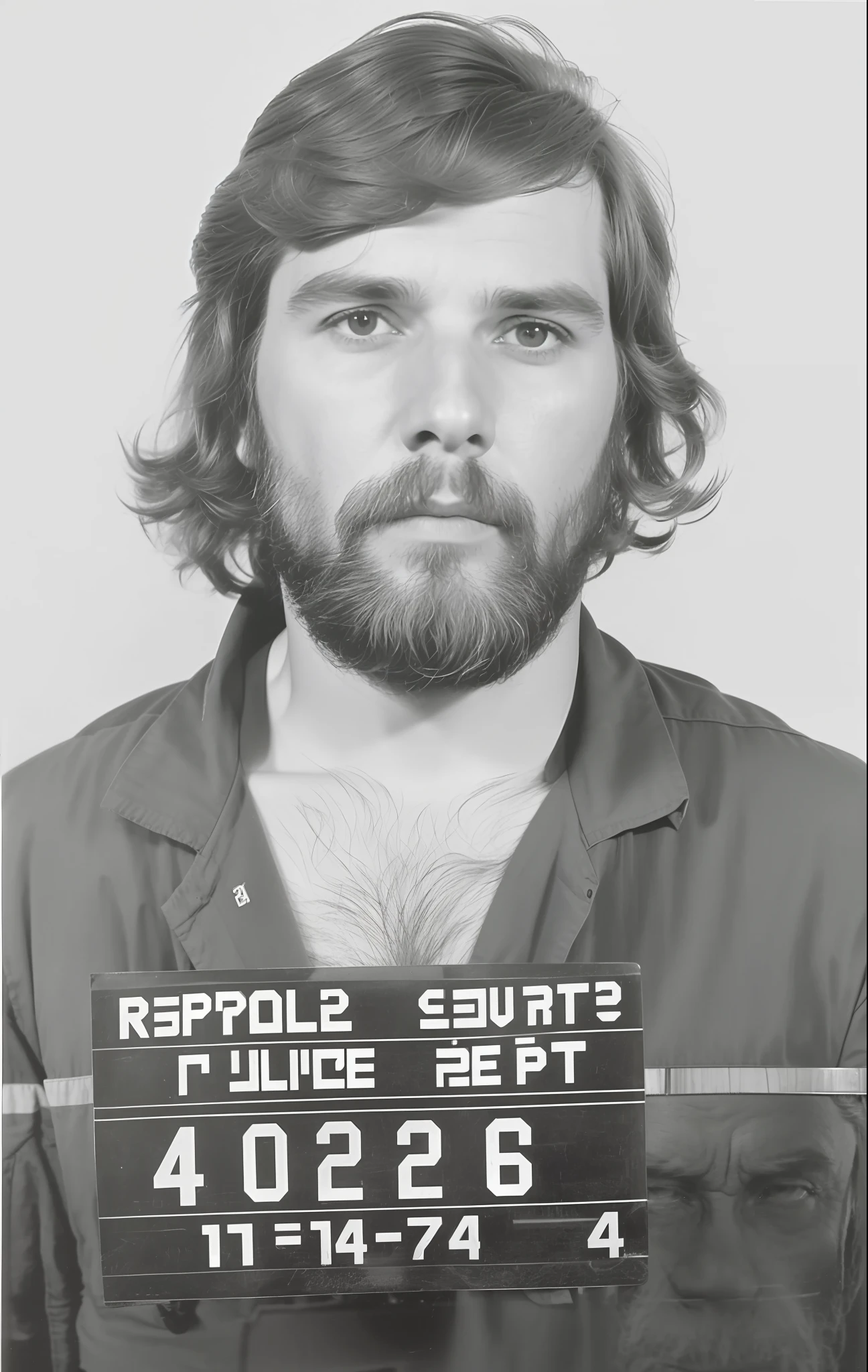 homem com cabelo comprido, Ron Cobb, Frank Franzzeta, Greg Rutkowski ", Mug Shot, foto de 1980, Greg Rukowski, Criminal mugshot, Greg Ruthowski, Amityville, mugshot de Darth Vader