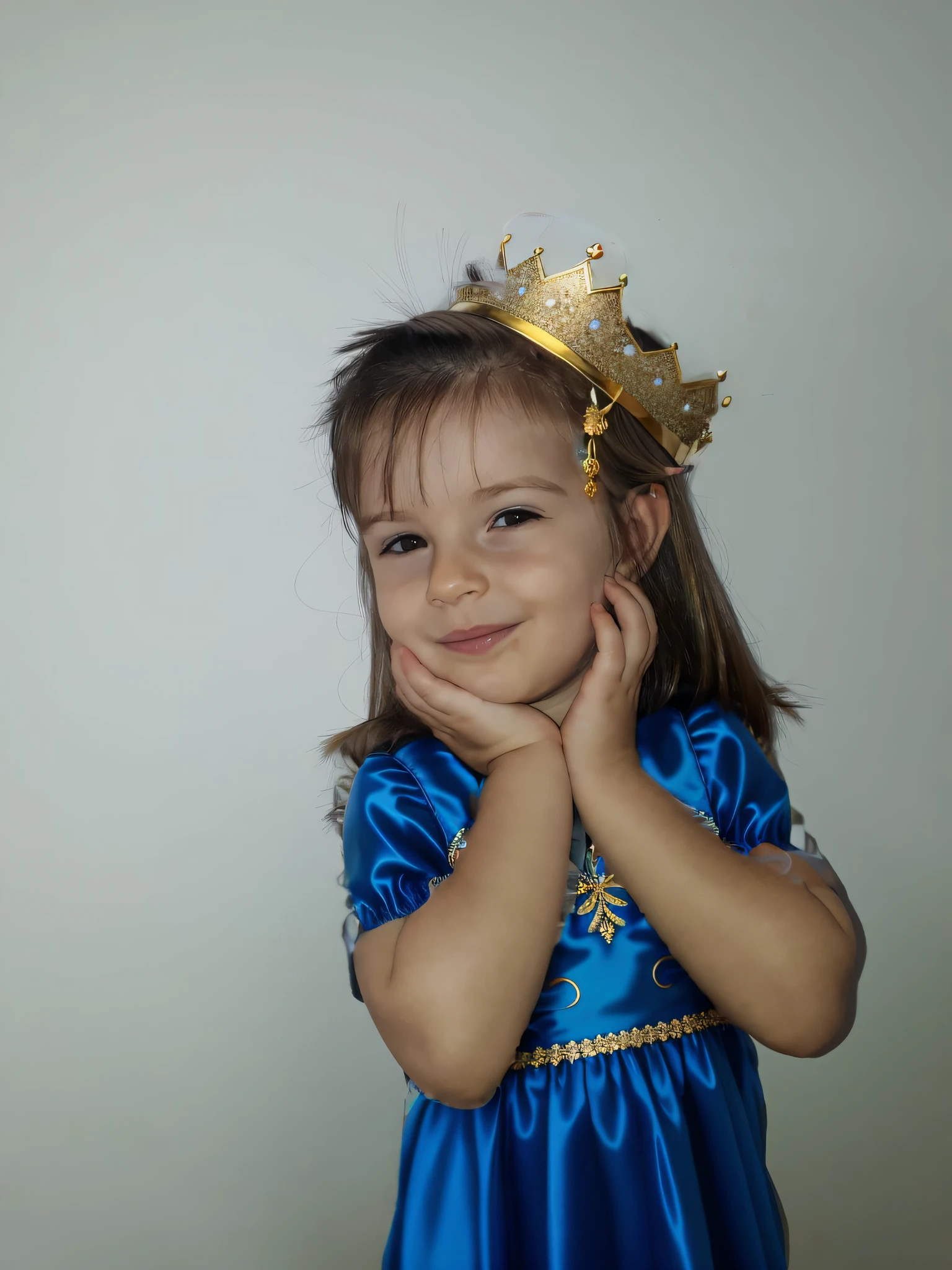 A beautiful princess dress, blue and with gold trim, ultra-realistic.