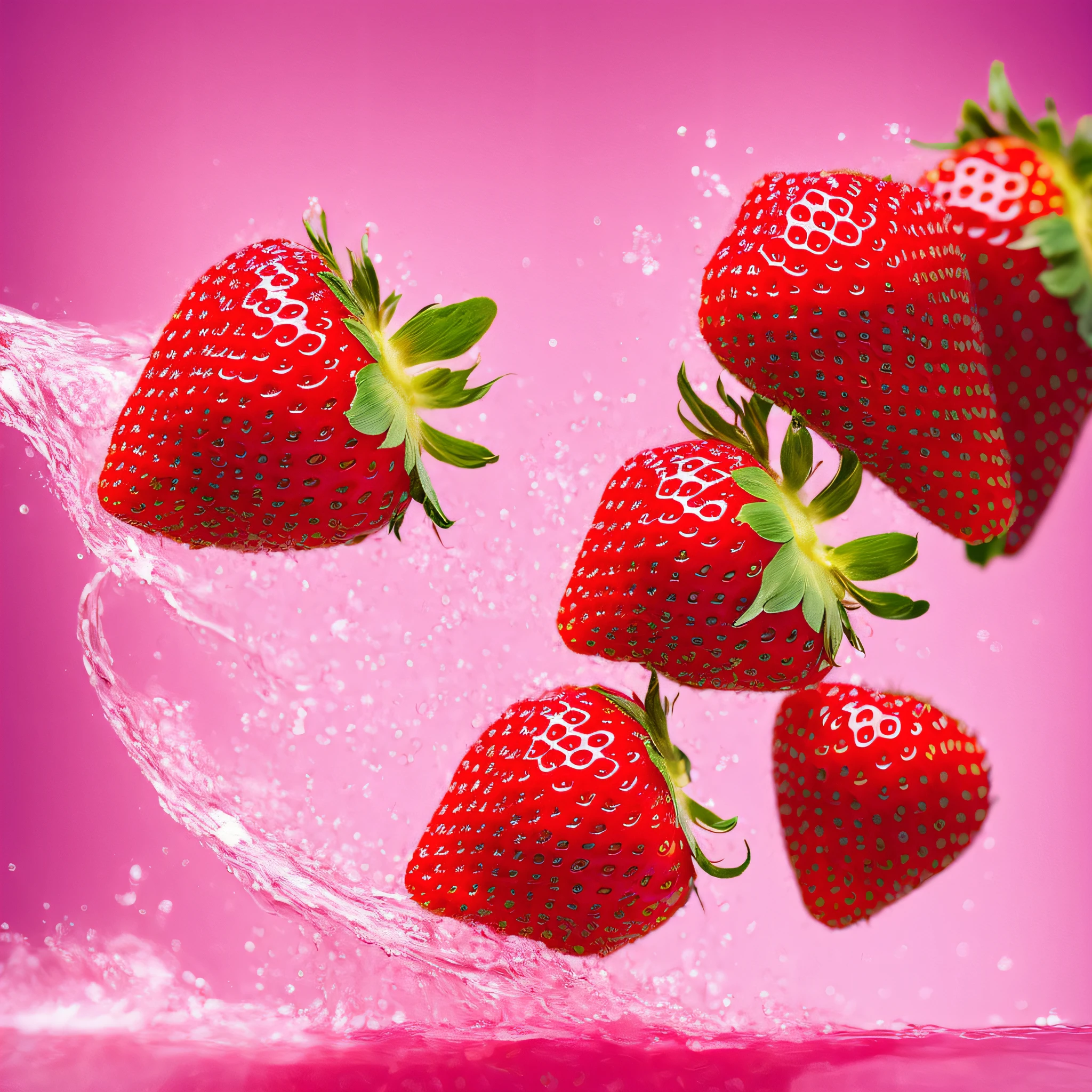 a strawberry is falling into a pink liquid, milk bath photography, strawberry, slow - mo high speed photography, flowing milk, realistic jelly splashes, super high speed photography, berries dripping juice, fight with strawberries, strawberry granules, inspired by Alberto Seveso, berries dripping, high speed photography, award winning macro photography, culinary art photography, splash image