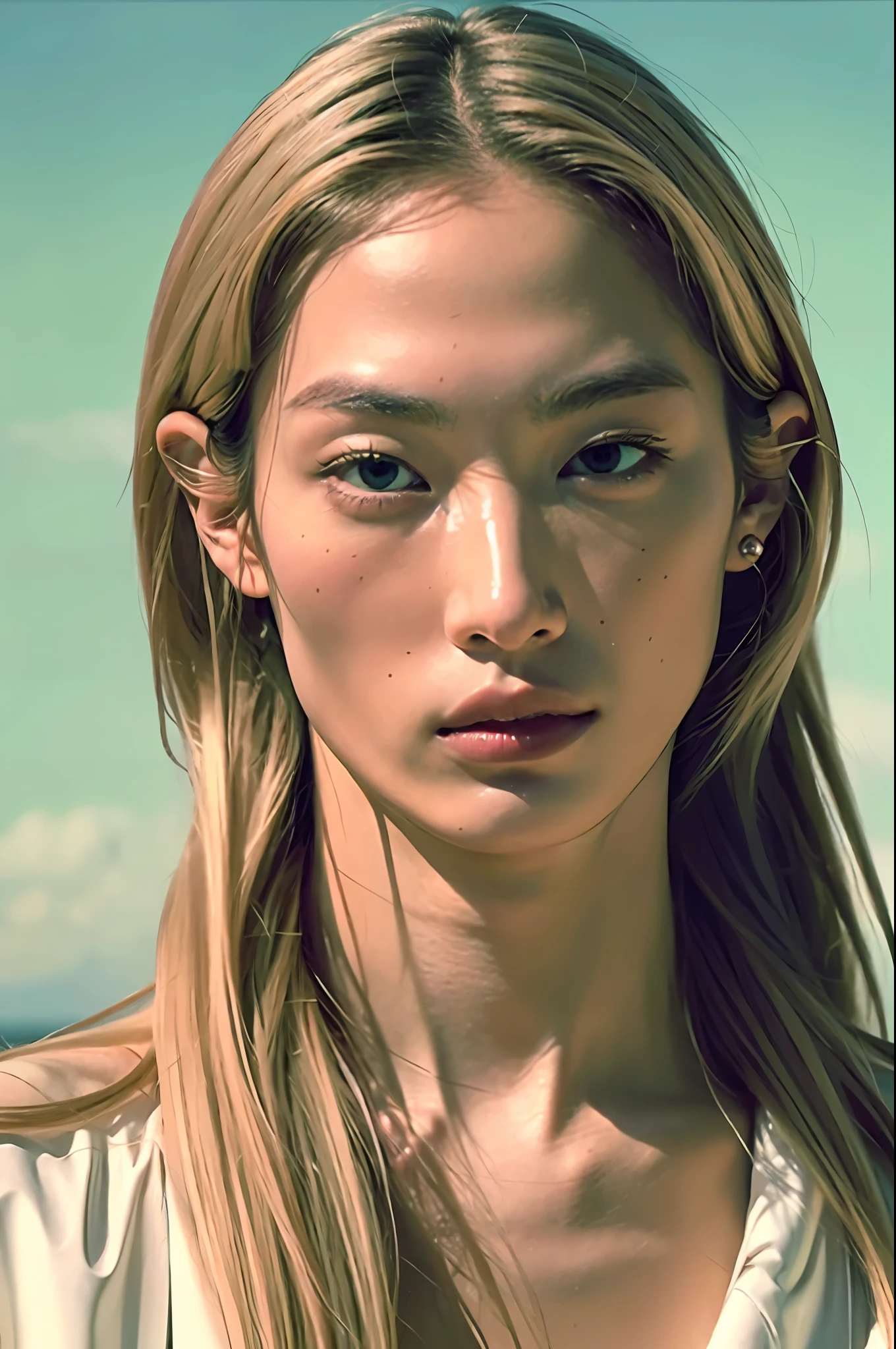 Photorealistic portrait of a young man with delicate Korean face blond green eye.long hair. ((man with blonde hair and green eyes)).shirtless with long blonde hair, bathing in a bathroom, a Renaissance film still in the style of Zack Snyder, winner of the tumblr contest, hurufiyya, Renaissance painting, male, still film, candles in the background, candlelight, cinematic lighting. photography, detailed symmetrical realistic face, extremely detailed natural texture, peach fuzz, long hair, masterpiece, absurdists, nikon d850 film stock photography, kodak portra 400 camera f1.6 lens, extremely detailed, amazing, fine details, hyper realistic texture, dramatic lighting, unrealengine, trend in artstation, cinestill 800 tungsten, looking at the viewer, realistic photo, RAW photo, TanvirTamim, high quality, Highres, sharp focus, extremely detailed, cinematic lighting, 8K UHD, -imagine