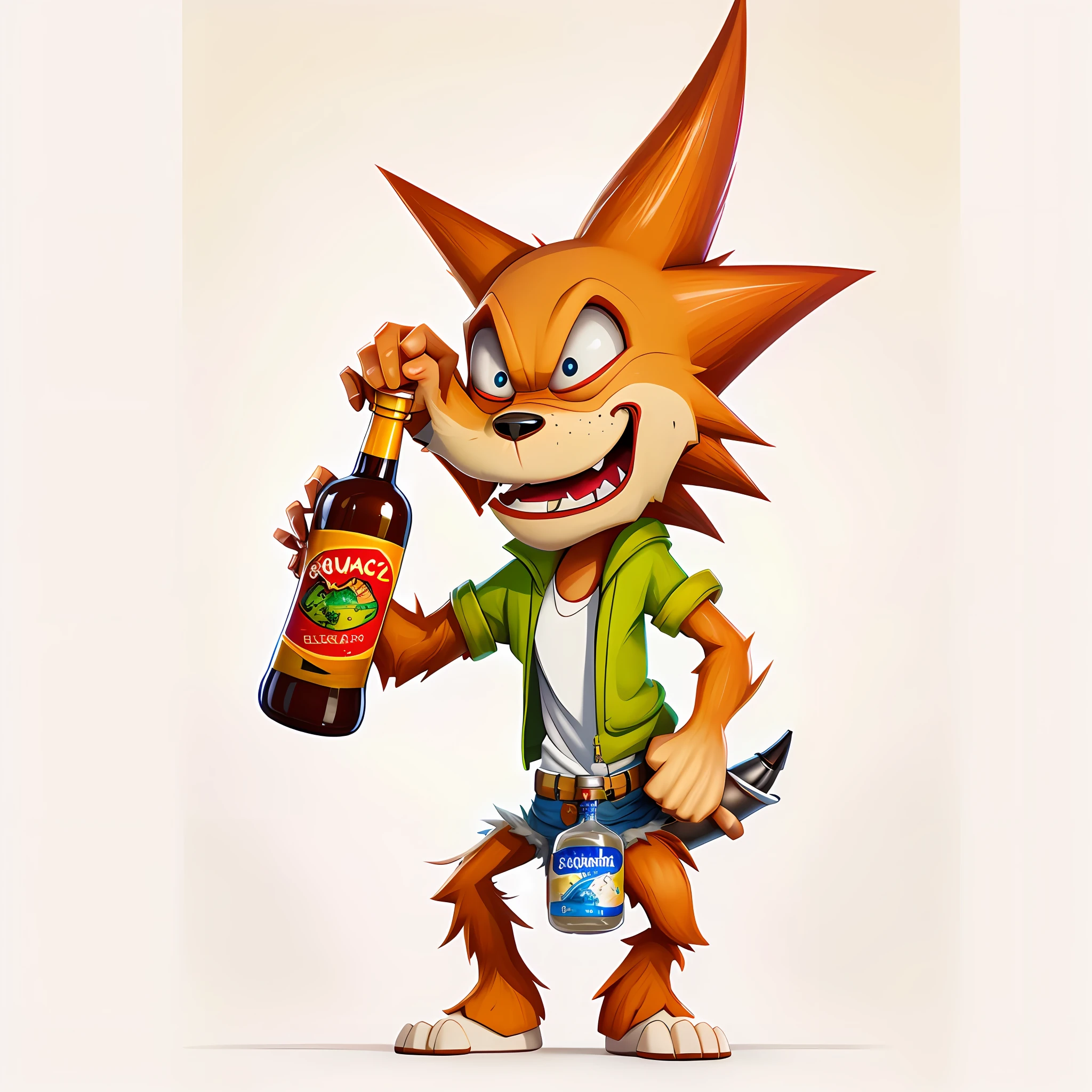 Squanchy, digital painting, hyper-realistic, hyper-detailed, oil painting, 8k, squanchy character, drunk holding a bottle