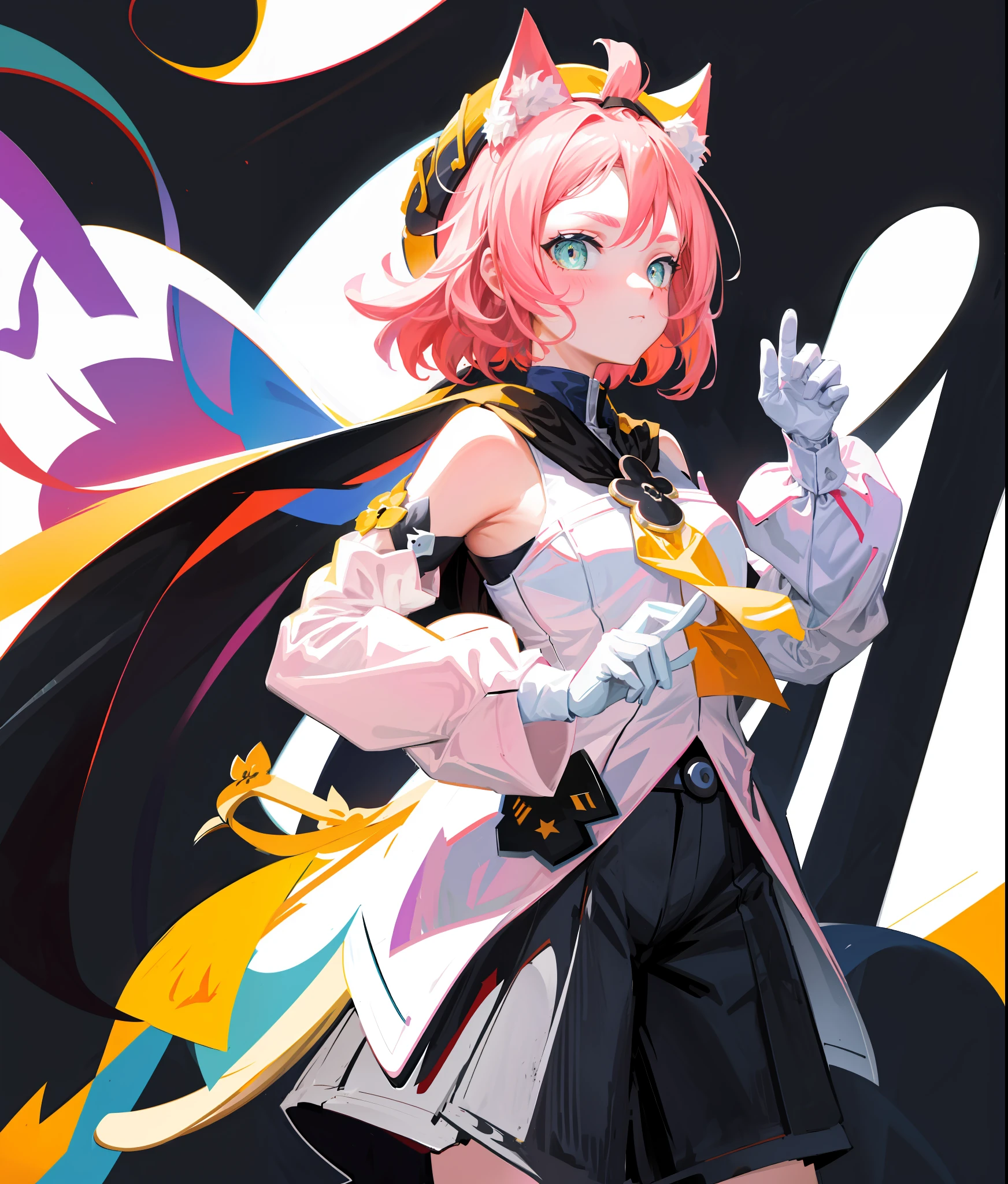 (flat color:0.9),(colorful:1.1),(masterpiece:1,2), best quality, masterpiece, highres, original, extremely detailed wallpaper,1girl,solo,cat Girl, pink hair with cat ears