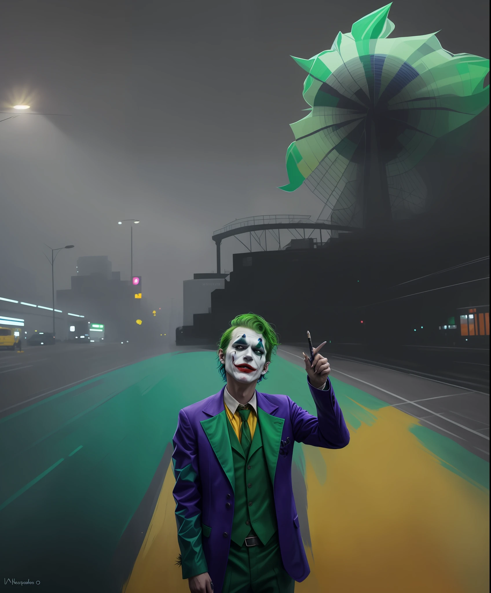 joker painting of a man with green hair and a yellow jacket, digital art by Nicholas Marsicano, reddit, digital art, portrait of joker, portrait of the joker, portrait of a joker, the joker, joker, from joker (2019), #1 digital painting of all time, # 1 digital painting of all time, film still of the joker
