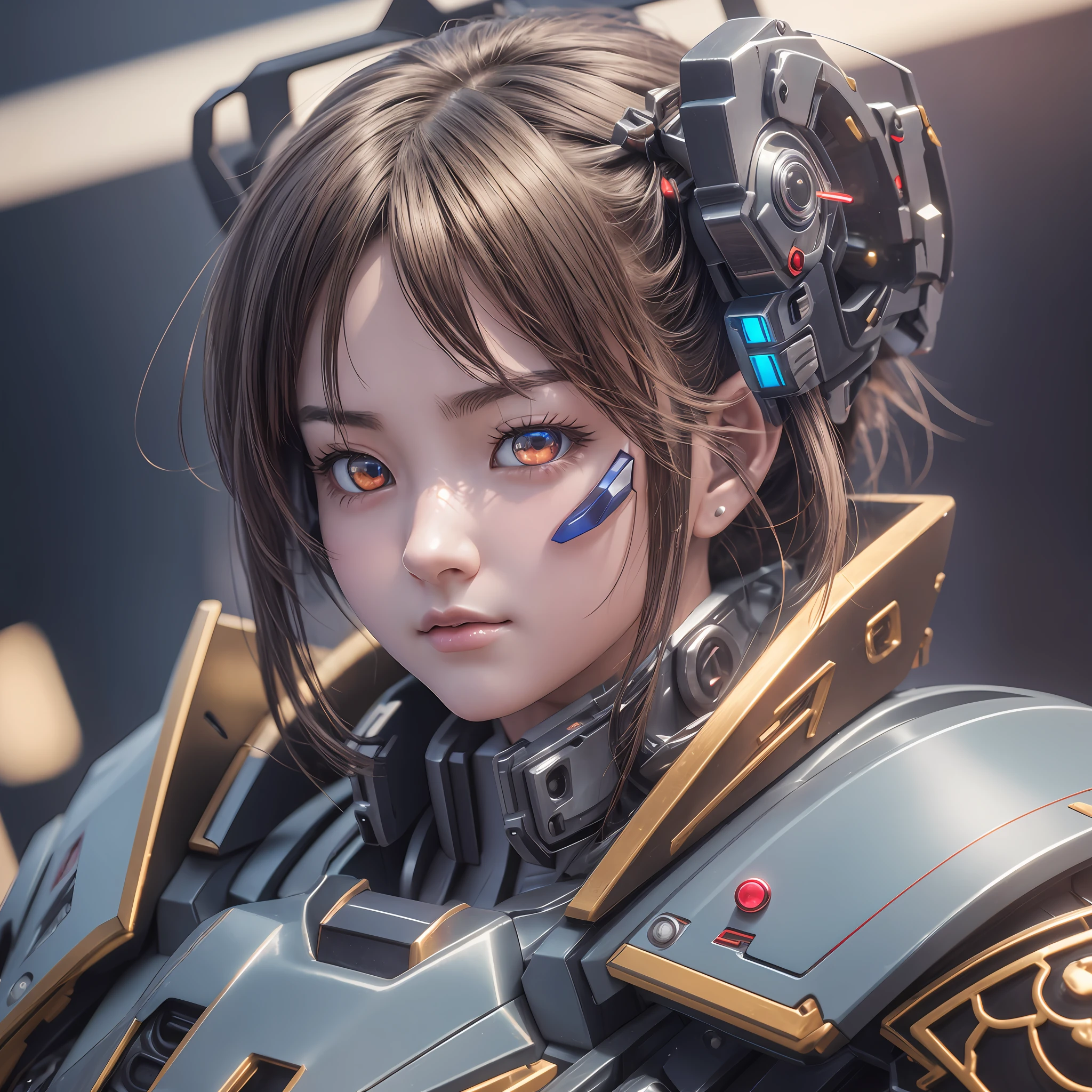 1 Gundam Girl, (Ultra-realistic detail)), portrait, global illumination, shadows, octane rendering, 8K, ultra-sharp, metal, intricate ornament details, cold colors, very intricate details, realistic light, CGSoation trends, glowing eyes, facing the camera, neon details, mechanical limbs, mechanical vertebrae attached to the back, Mechanical neck attachment --auto --s2
