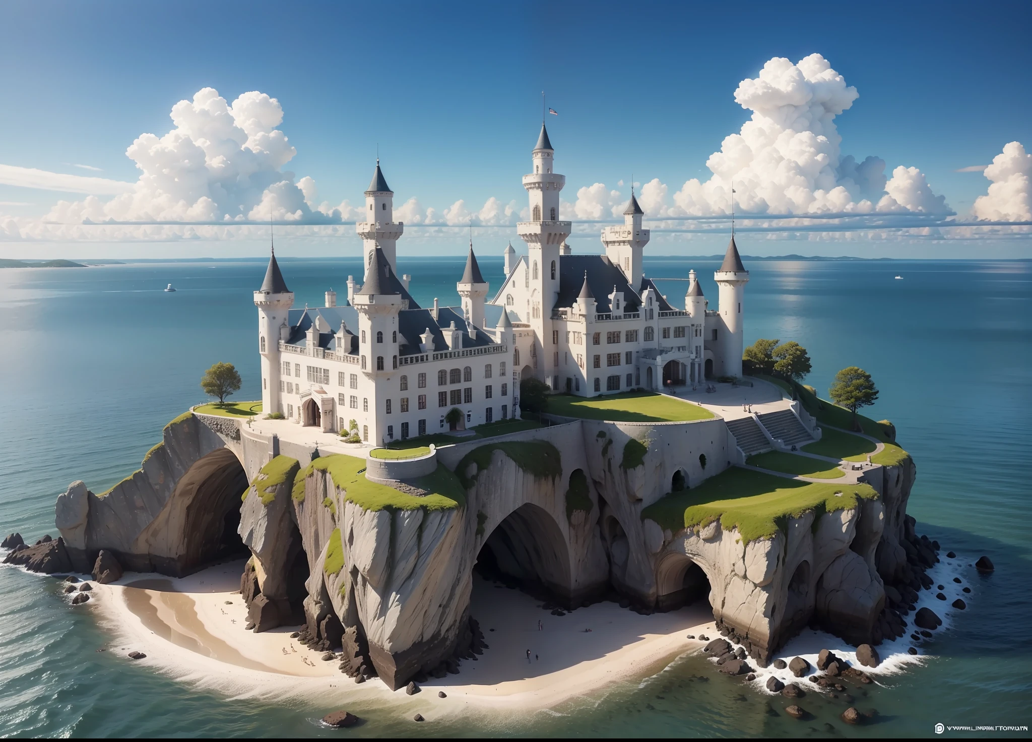 White castle on the island in the sky