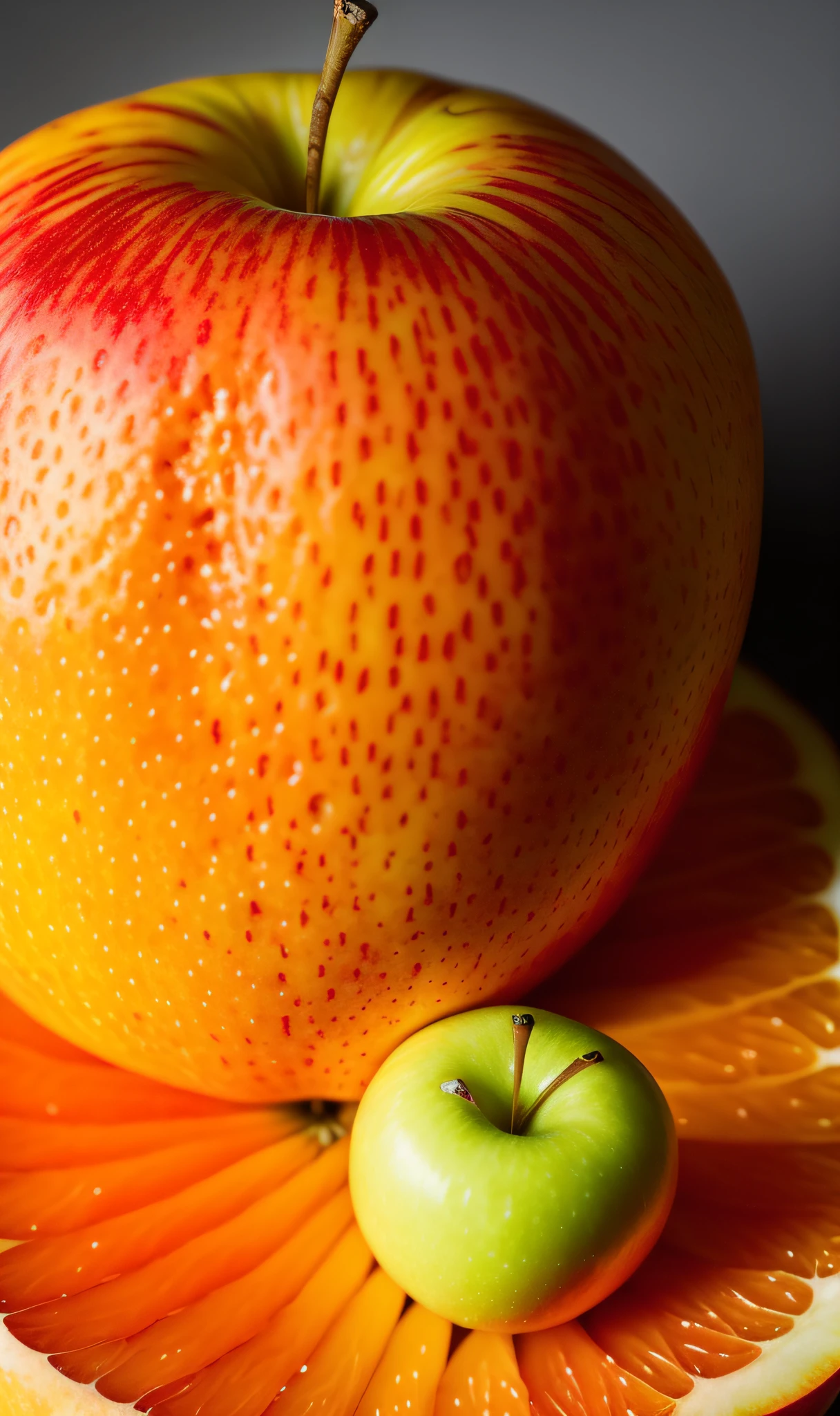 a half eaten apple sitting on top of an orange background, apples, photorealistic print of exotic, crisp detailed 3 d render, rendered in corona, print advertising, pinterest keyshot product render, photorealistic detailed picture, keyshot product render, commercial product photography, product image, photorealistic illustration, keyshot product render pinterest, cory behance hd, styled food photography