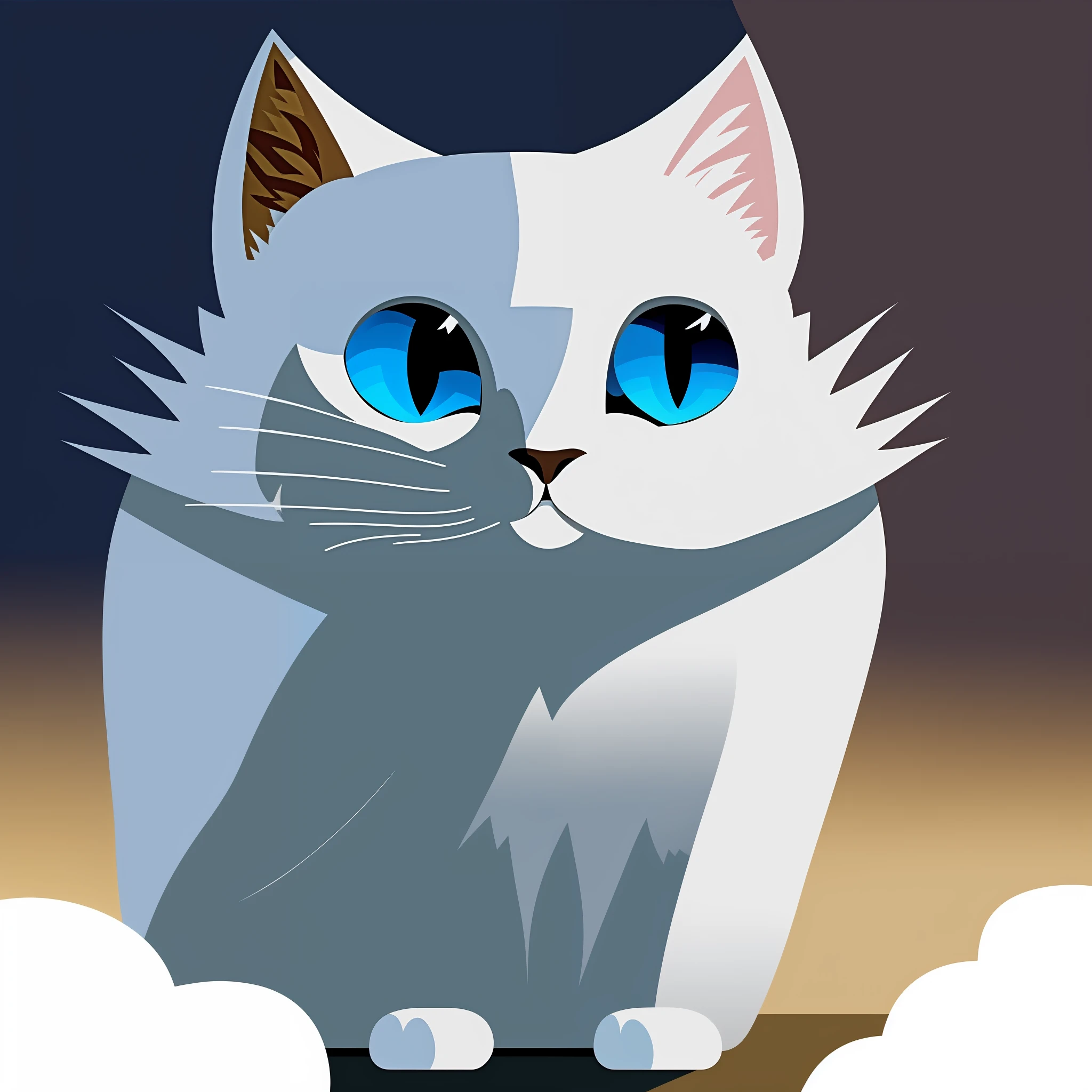 there is a cat with blue eyes sitting on a cloud, cat. digital painting, illustration of a cat, anime visual of a cute cat, with blue fur and blue eyes, anime cat, lineless, white cat, a cute cat, cat female with a whit and chest, ashfur from warrior cats, cel shaded vector art, anthropomorphic female cat