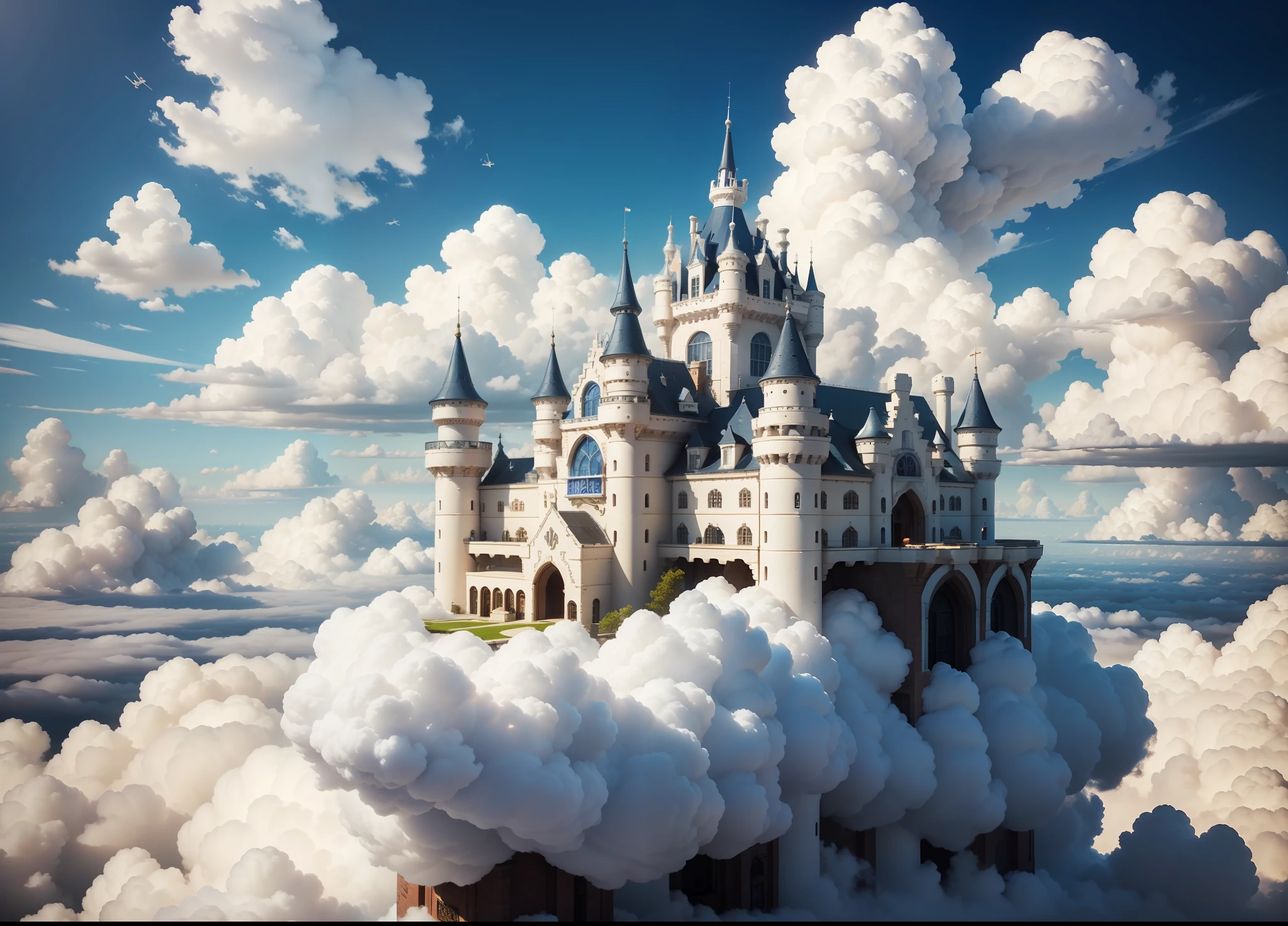 White castle in the clouds in the sky