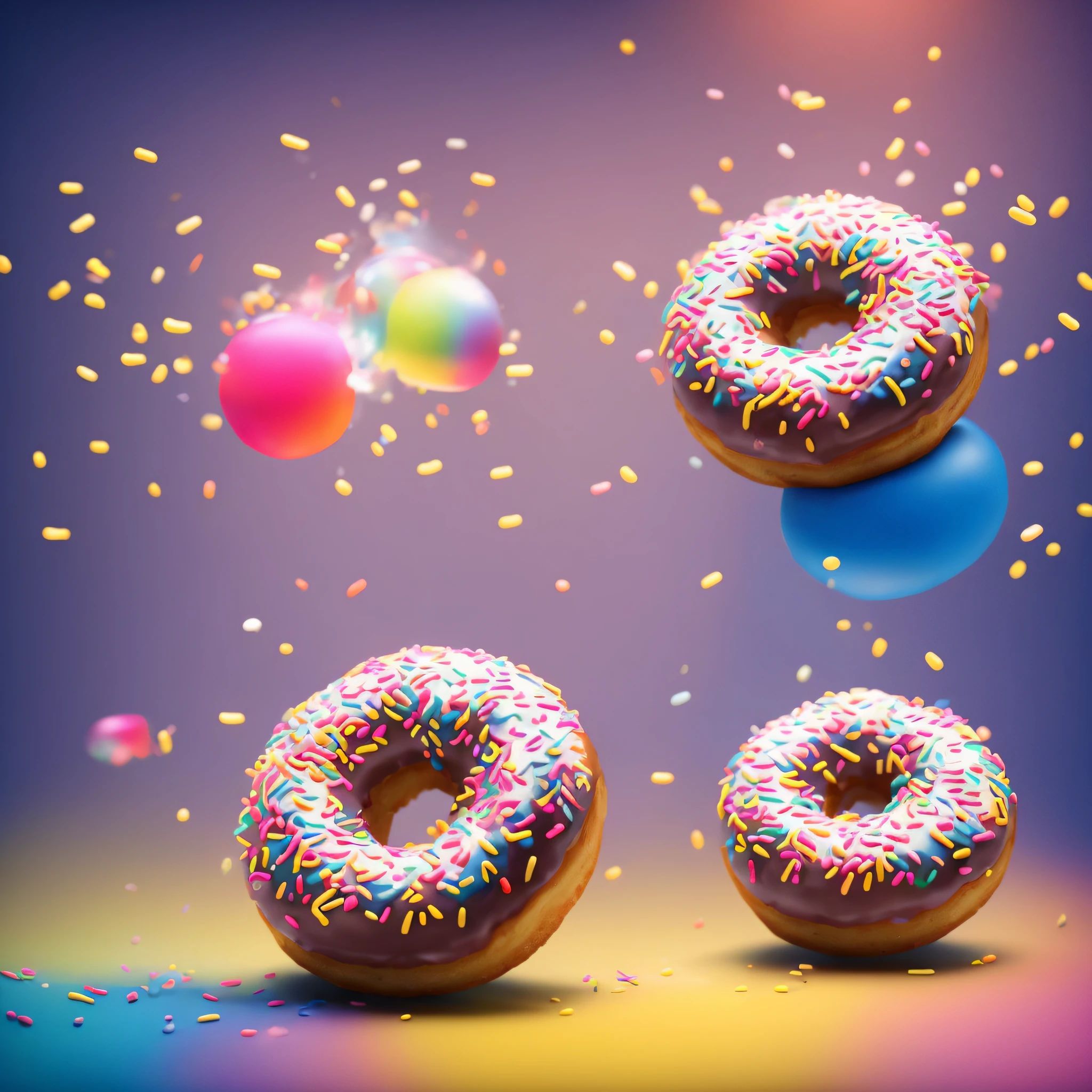 a sprinkled donut sitting on top of a table, hyper realistic digital painting, colorful hyperrealism, amazing food illustration, blender donut, amazing food photography, hyper realistic oil painting, hyper realistic color photo, ultrarealistic oil painting, realistic colorful photography, hyper - realistic oil painting, hyper-realistic oil painting, beautiful 3d render, hyperrealistic digital painting