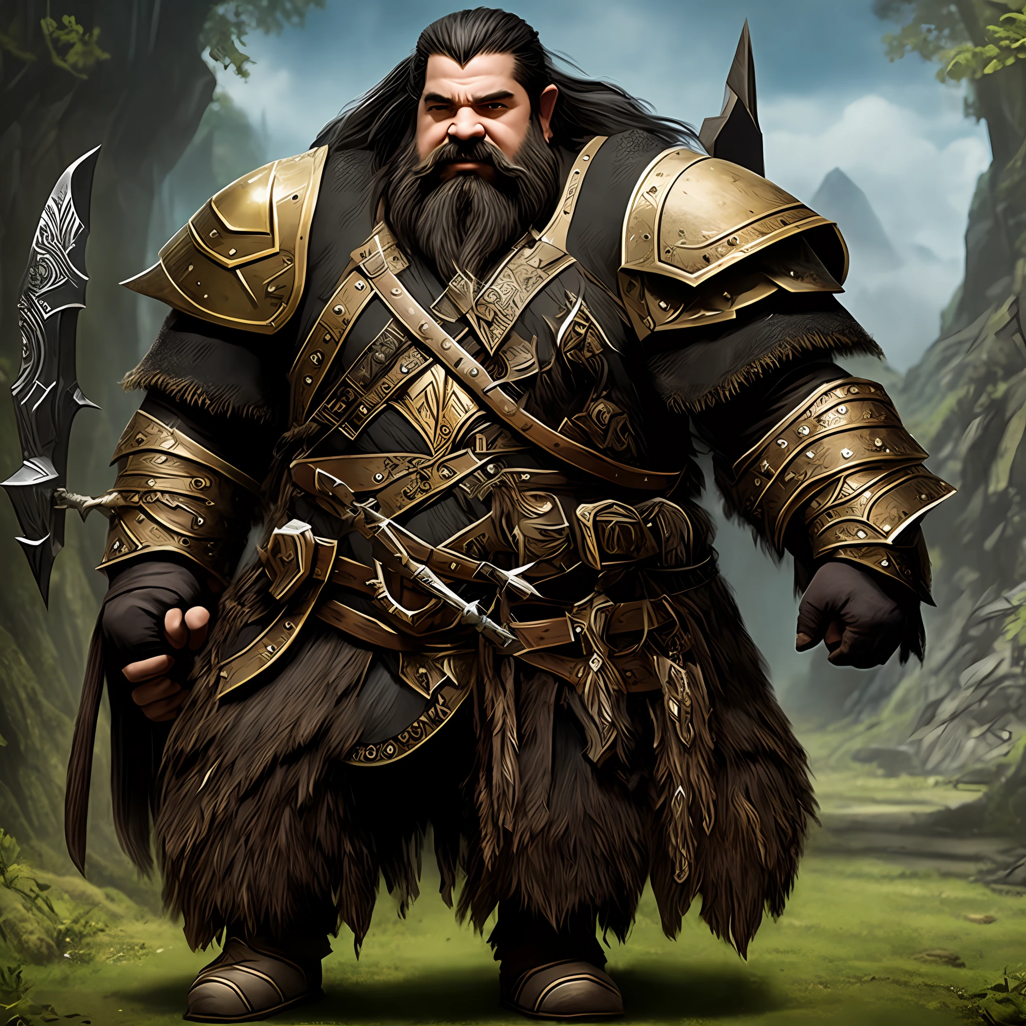 Dwarf, bearded, black-haired, wearing armor, mounted on a boar. --auto --s2