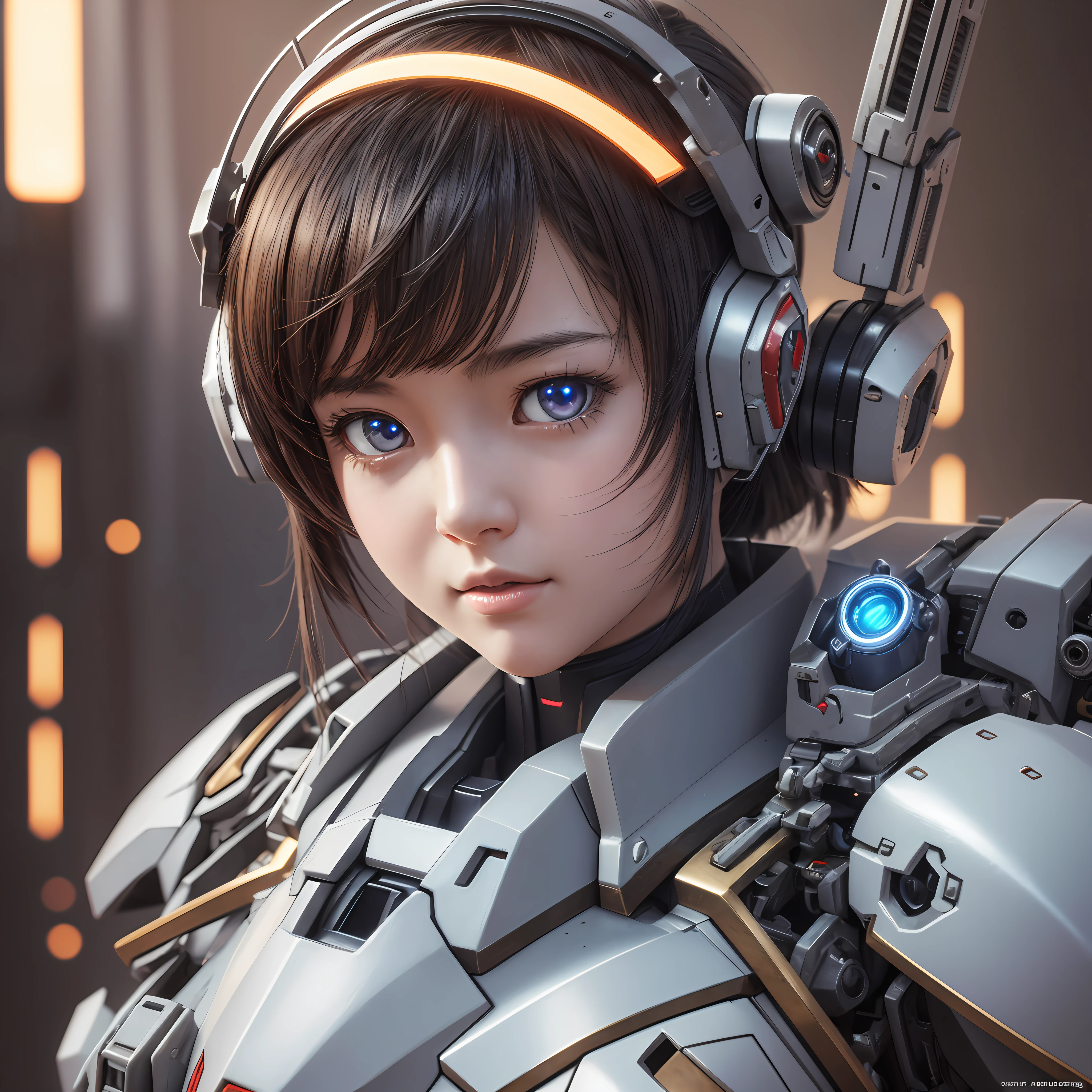 1 Gundam Girl, (Ultra-realistic detail)), portrait, global illumination, shadows, octane rendering, 8K, ultra-sharp, metal, intricate ornament details, very intricate details, realistic light, CGSoation trends, glowing eyes, facing the camera, neon details, mechanical limbs, mechanical vertebrae attached to the back, Mechanical neck attachment --auto --s2