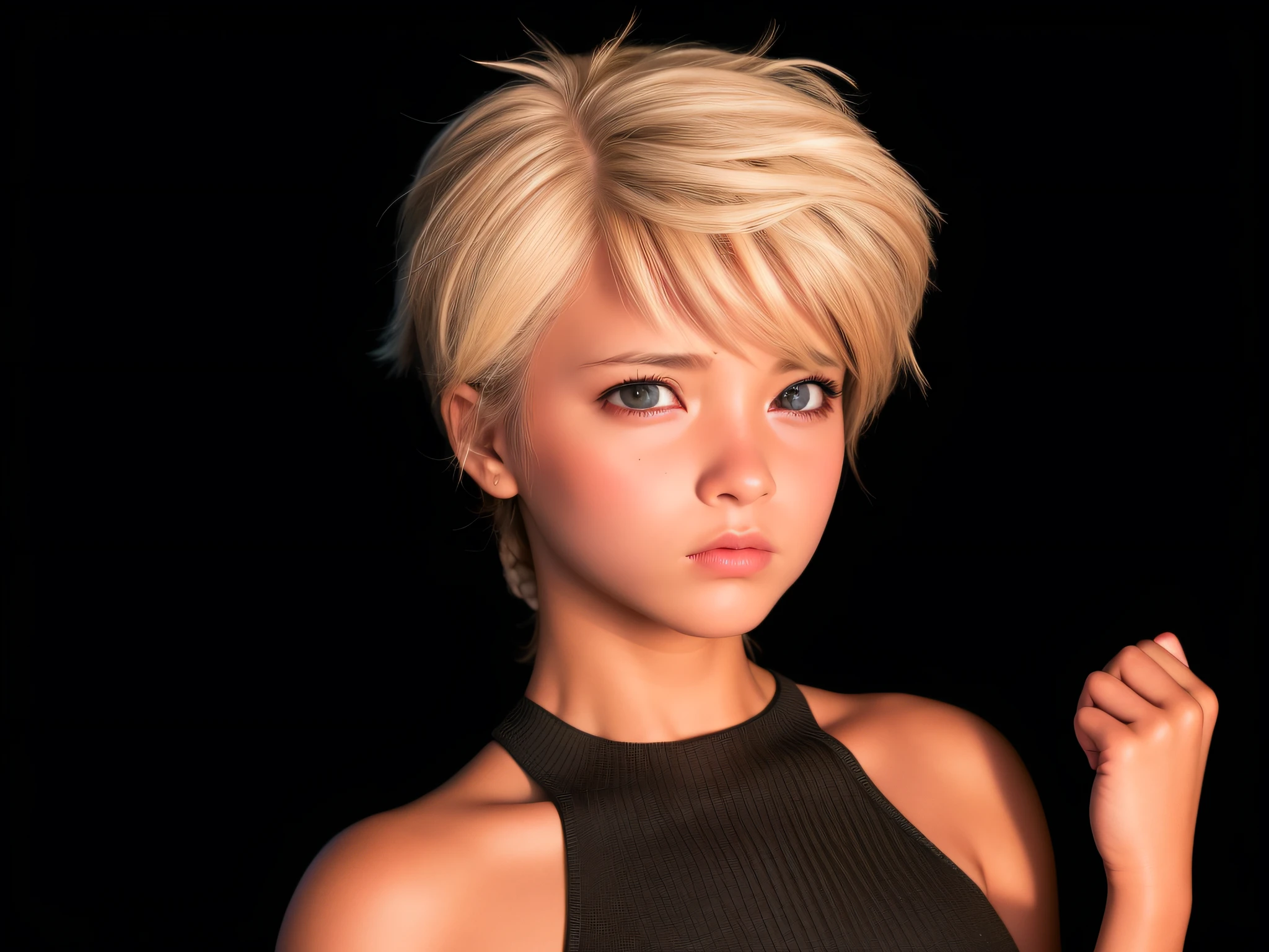 Top quality, masterpiece, (realism: 1.2), girl 1 person, brown hair, brown eyes, frontal, detailed face, beautiful eyes, frightened, alert
