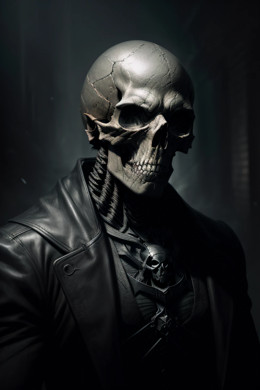 A photorealistic image of a skull, captured in incredible detail, (8K quality), dramatic lighting, vivid texture, sharp focus, artistic composition, Greg Rutkowski photographic style, subtle light effects, well-defined shadows, sharp contrast, dark and enveloping background, minute details in the bones and teeth, expression of rawness and mystery, macabre and impressive aesthetics, subtle use of shadows to create depth, (trending on ArtStation:1.2), (trending on Instagram:1.1), (extreme attention to detail), (dark and intense atmosphere), (post-apocalyptic photographic style), (great use of textures and shadows), (realistic specular reflections), (highlighting the sharpness of the details), (dramatic contrast between the illuminated areas and the shadows), (impressive use of light and shadow to create a chilling atmosphere), (impressive depth effects), (dark and cold tones), (sinister and mysterious atmosphere), (drama in composition and lighting), (breathtaking visual quality), (an impressive work of art), (a skull that seems to come to life)