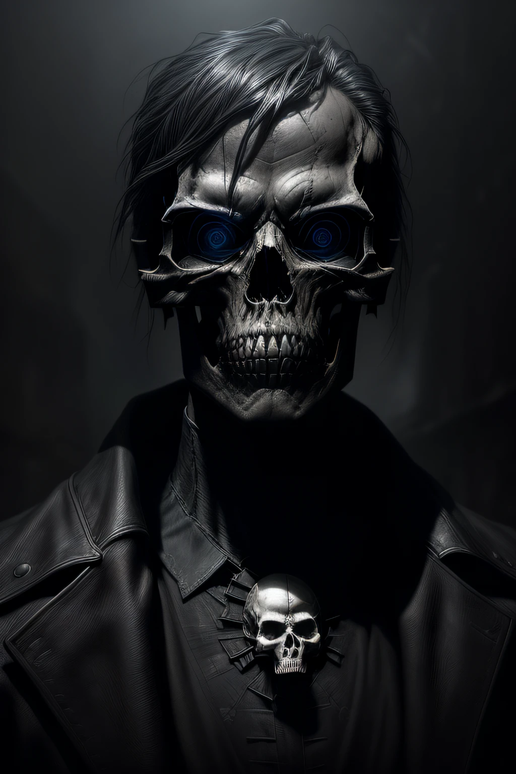 A photorealistic image of a skull, captured in incredible detail, (8K quality), dramatic lighting, vivid texture, sharp focus, artistic composition, Greg Rutkowski photographic style, subtle light effects, well-defined shadows, sharp contrast, dark and enveloping background, minute details in the bones and teeth, expression of rawness and mystery, macabre and impressive aesthetics, subtle use of shadows to create depth,  (trending on ArtStation:1.2), (trending on Instagram:1.1), (extreme attention to detail), (dark and intense atmosphere), (post-apocalyptic photographic style), (great use of textures and shadows), (realistic specular reflections), (highlighting the sharpness of the details), (dramatic contrast between the illuminated areas and the shadows), (impressive use of light and shadow to create a chilling atmosphere), (impressive depth effects),  (dark and cold tones), (sinister and mysterious atmosphere), (drama in composition and lighting), (breathtaking visual quality), (an impressive work of art), (a skull that seems to come to life)