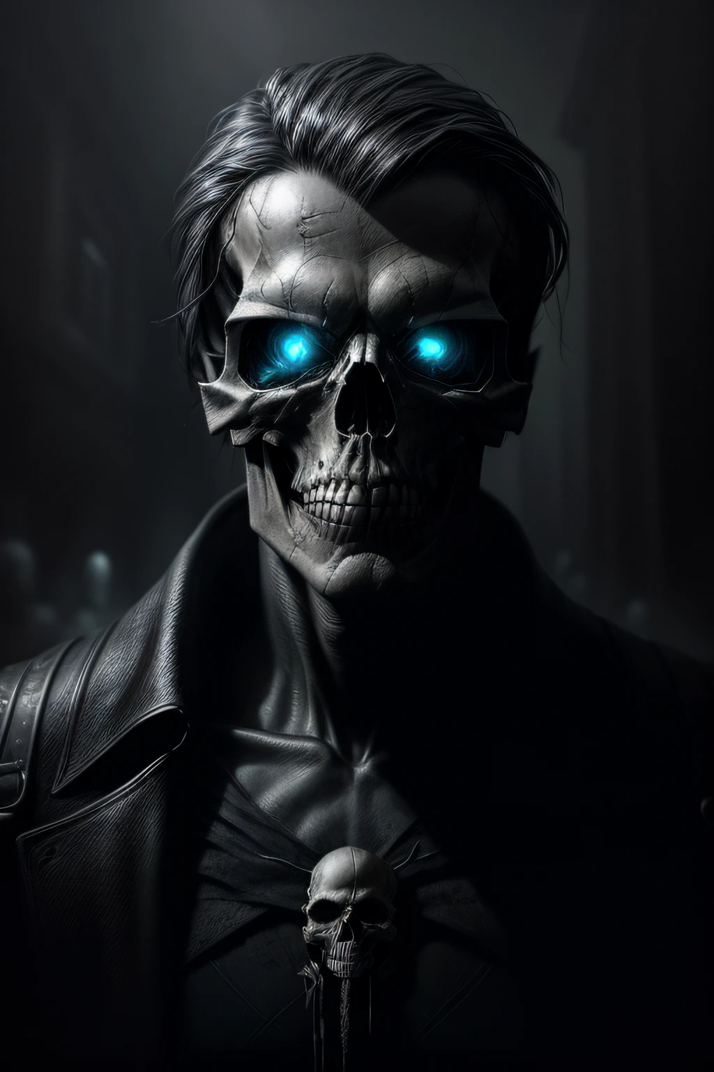 A photorealistic image of a skull, captured in incredible detail, (8K quality), dramatic lighting, vivid texture, sharp focus, artistic composition, Greg Rutkowski photographic style, subtle light effects, well-defined shadows, sharp contrast, dark and enveloping background, minute details in the bones and teeth, expression of rawness and mystery, macabre and impressive aesthetics, subtle use of shadows to create depth,  (trending on ArtStation:1.2), (trending on Instagram:1.1), (extreme attention to detail), (dark and intense atmosphere), (post-apocalyptic photographic style), (great use of textures and shadows), (realistic specular reflections), (highlighting the sharpness of the details), (dramatic contrast between the illuminated areas and the shadows), (impressive use of light and shadow to create a chilling atmosphere), (impressive depth effects),  (dark and cold tones), (sinister and mysterious atmosphere), (drama in composition and lighting), (breathtaking visual quality), (an impressive work of art), (a skull that seems to come to life)