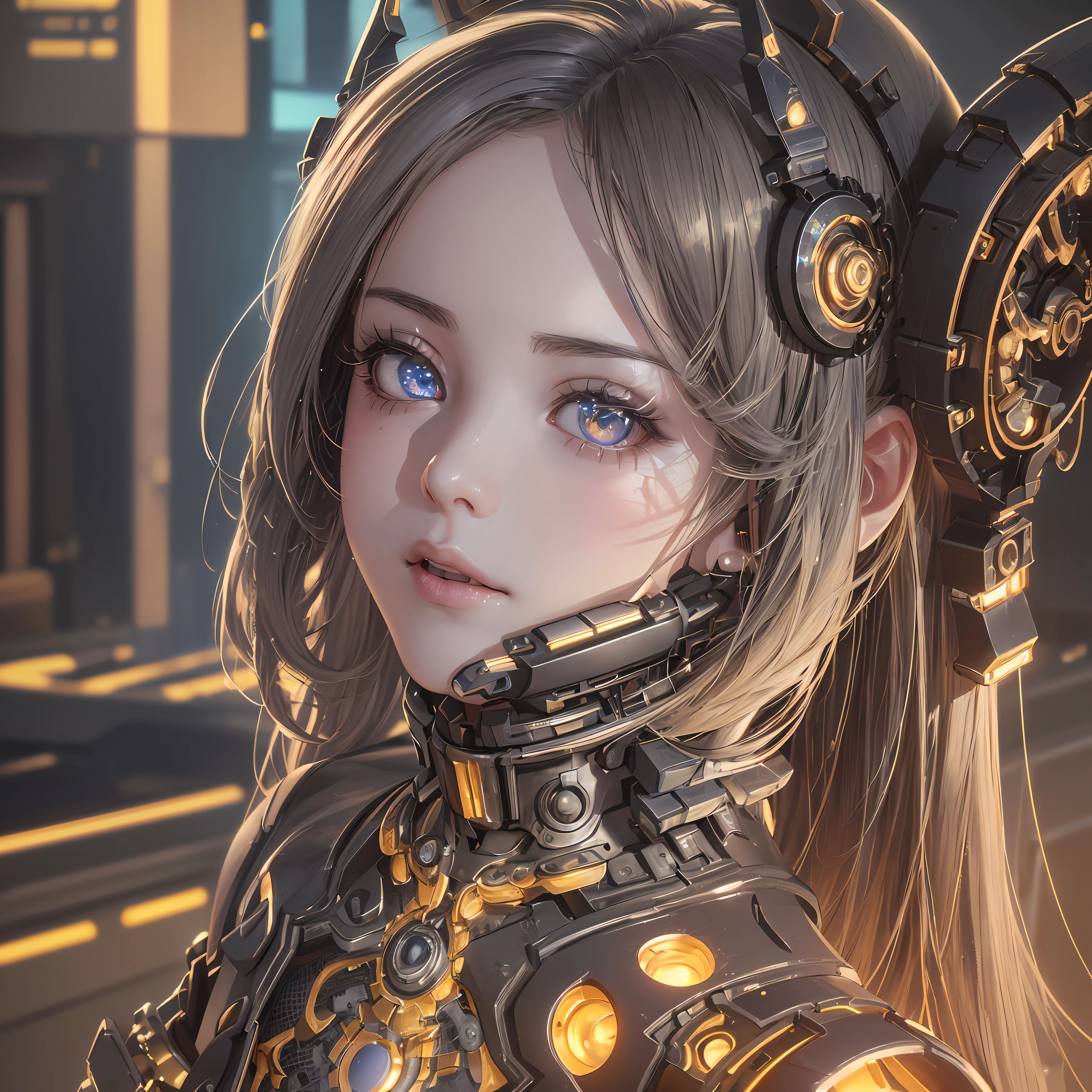1 Machine Girl, (((Ultra-realistic Detail)), Portrait, Global Illumination, Shadows, Octane Rendering, 8K, Ultra Sharp, Metal, Intricate Ornament Details, Very Intricate Details, Realistic Light, CGSoation Trends, Glowing Eyes, Facing the Camera, Neon Details, Mechanical Limbs, Mechanical Vertebrae Attached to the Back, Mechanical neck attachment --auto --s2