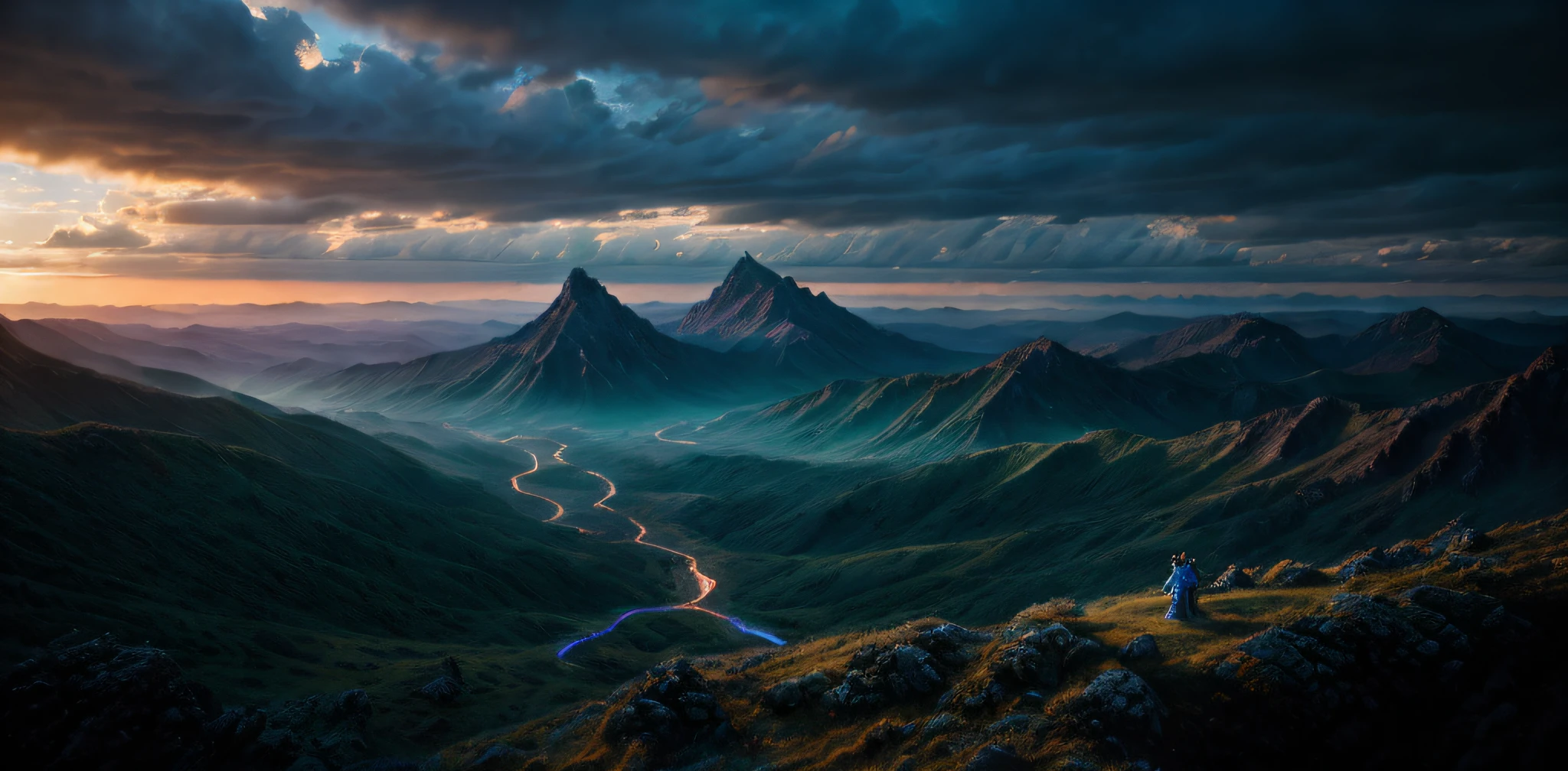 Masterpiece, (((magical lighting action shot))) (((vast heavenly fantasy landscape kingdom))), moody lighting, blue hour, blue colors, very detailed, dramatic lighting, digital art trending on Artstation 8k HD high definition detailed realistic, detailed, texture, hyper detailed, realistic texture, best quality, ultra high res, (photorealistic:1.4), high resolution, detailed, raw photo, sharp re, nikon d850 film stock photograph 4 kodak portra 400 camera f1.6 lens rich colors hyper realistic lifelike texture dramatic lighting unrealengine trending on artstation cinestill 800, (((500px, fstoppers, photosight.ru, iso noise)))