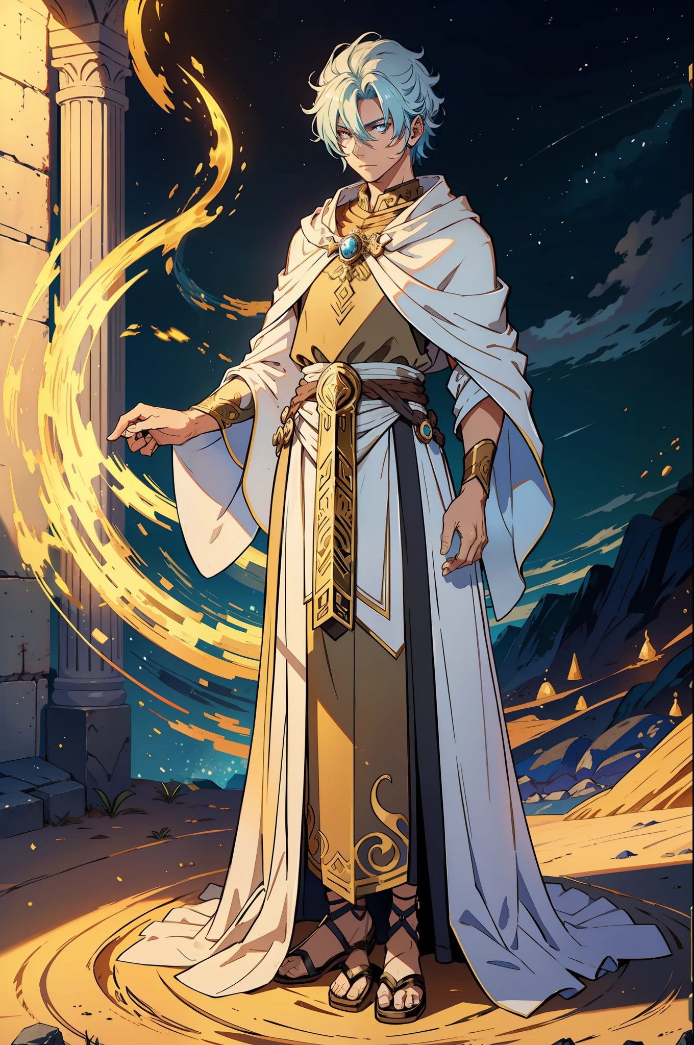 Earth genasi Time wizard made of flowing sand in roman clothing