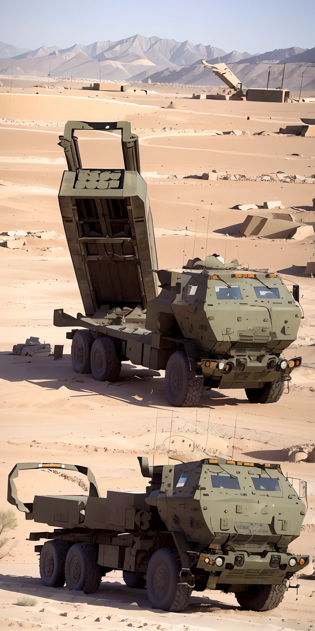 photo of a HIMARS parked in a desert