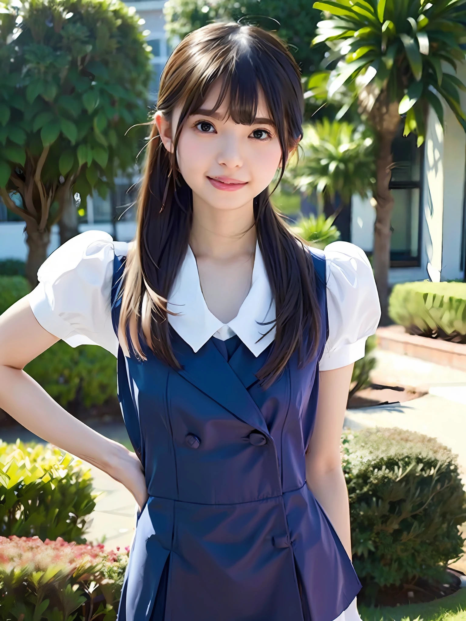 1girl, solo,(best quality),(masterpiece:1.1), full body, looking_at_viewer, dynamic angle, school uniform, cute, clear facial skin,