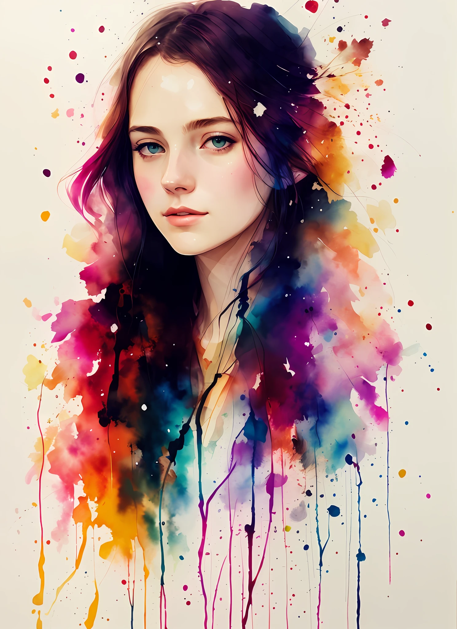a painting by mse a woman by agnes cecile, luminous design, pastel colours, ink drips, autumn lights
