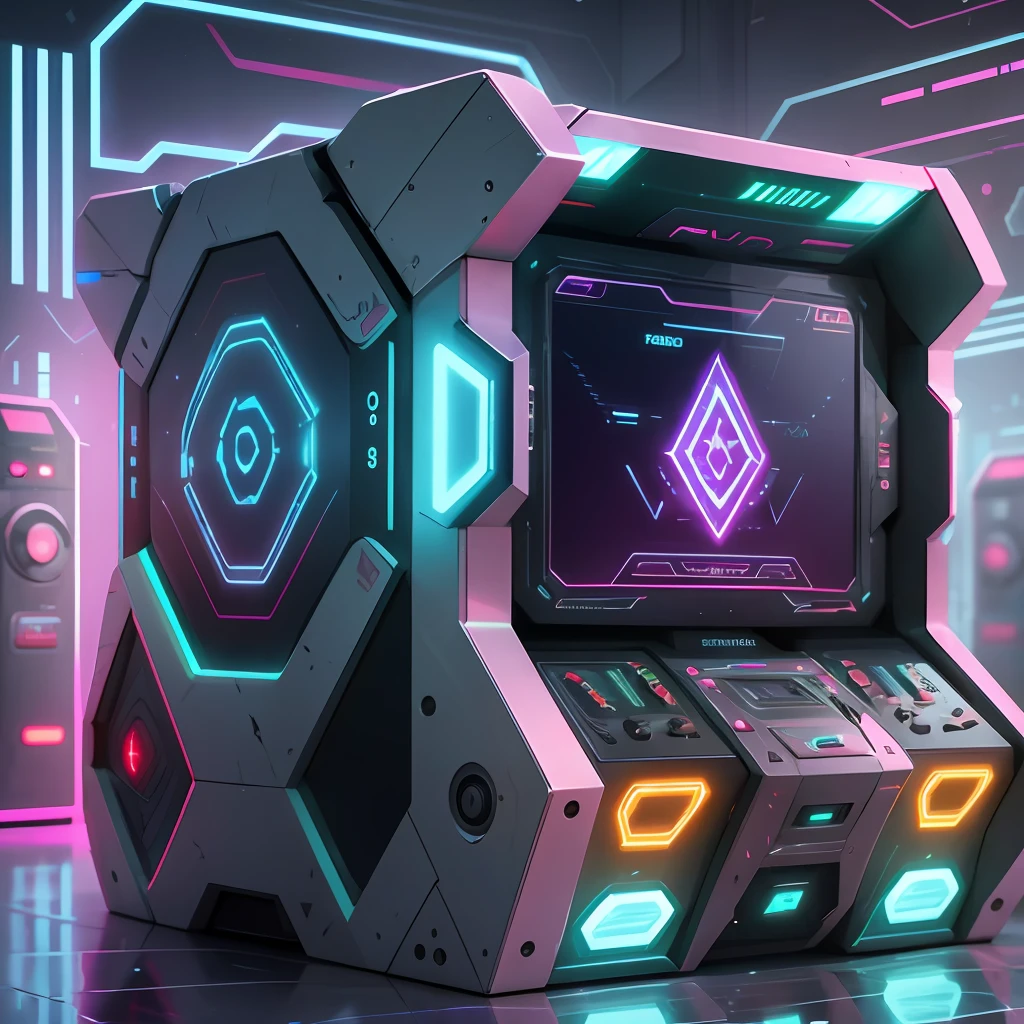 Quantum video game, LEDs, retrofuturistic style, futuristic video game design, quantum futuristic arcade. --auto --s2