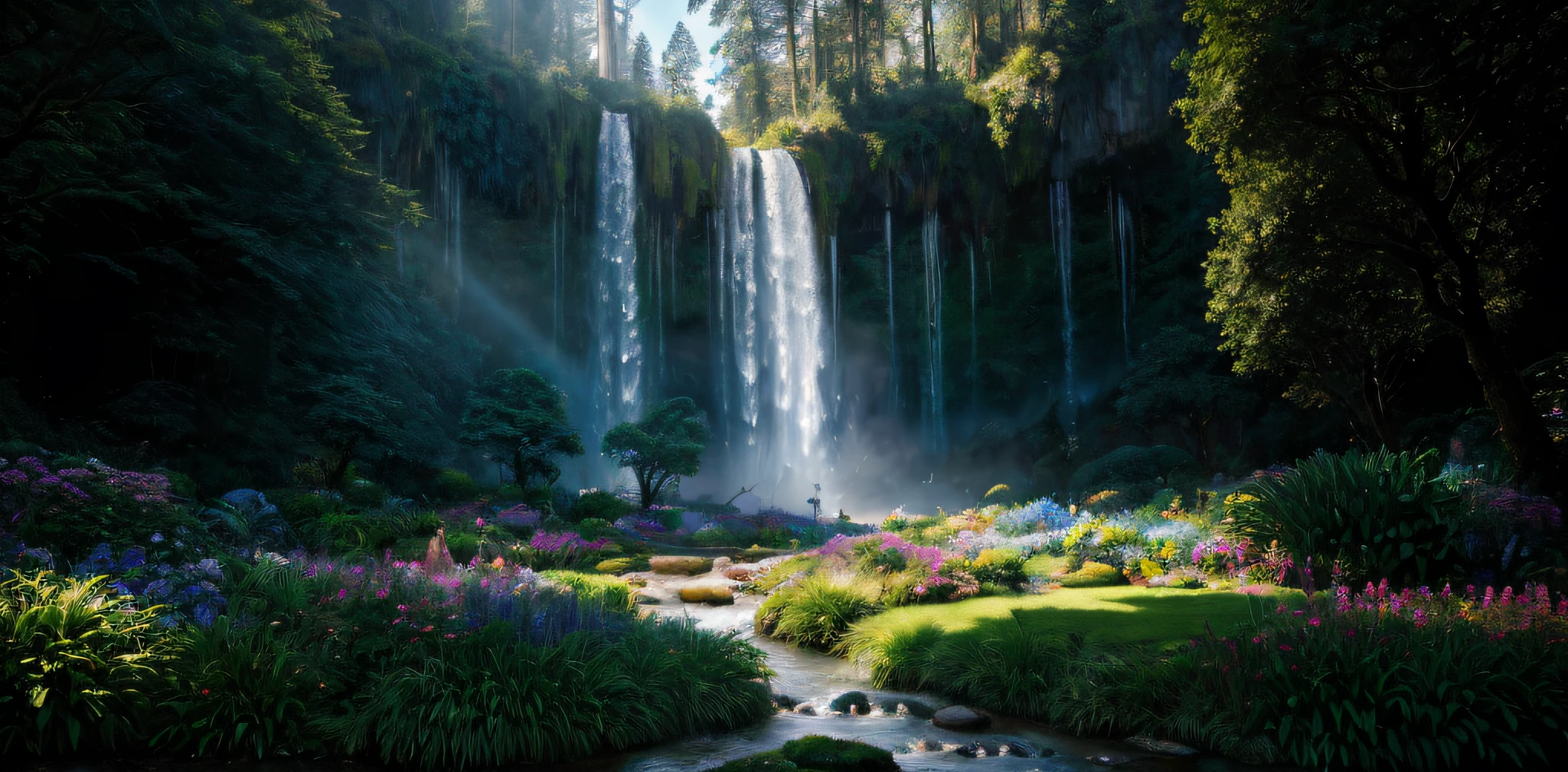 Masterpiece,  (((magical lighting action shot))) (((vast heavenly fantasy landscape lush garden of eden cascade))),  moody lighting, blue hour, blue colors, very detailed, dramatic lighting, digital art trending on Artstation 8k HD high definition detailed realistic, detailed, texture, hyper detailed, realistic texture, best quality, ultra high res, (photorealistic:1.4), high resolution, detailed, raw photo, sharp re, nikon d850 film stock photograph 4 kodak portra 400 camera f1.6 lens rich colors hyper realistic lifelike texture dramatic lighting unrealengine trending on artstation cinestill 800, (((500px, fstoppers, photosight.ru, iso noise)))