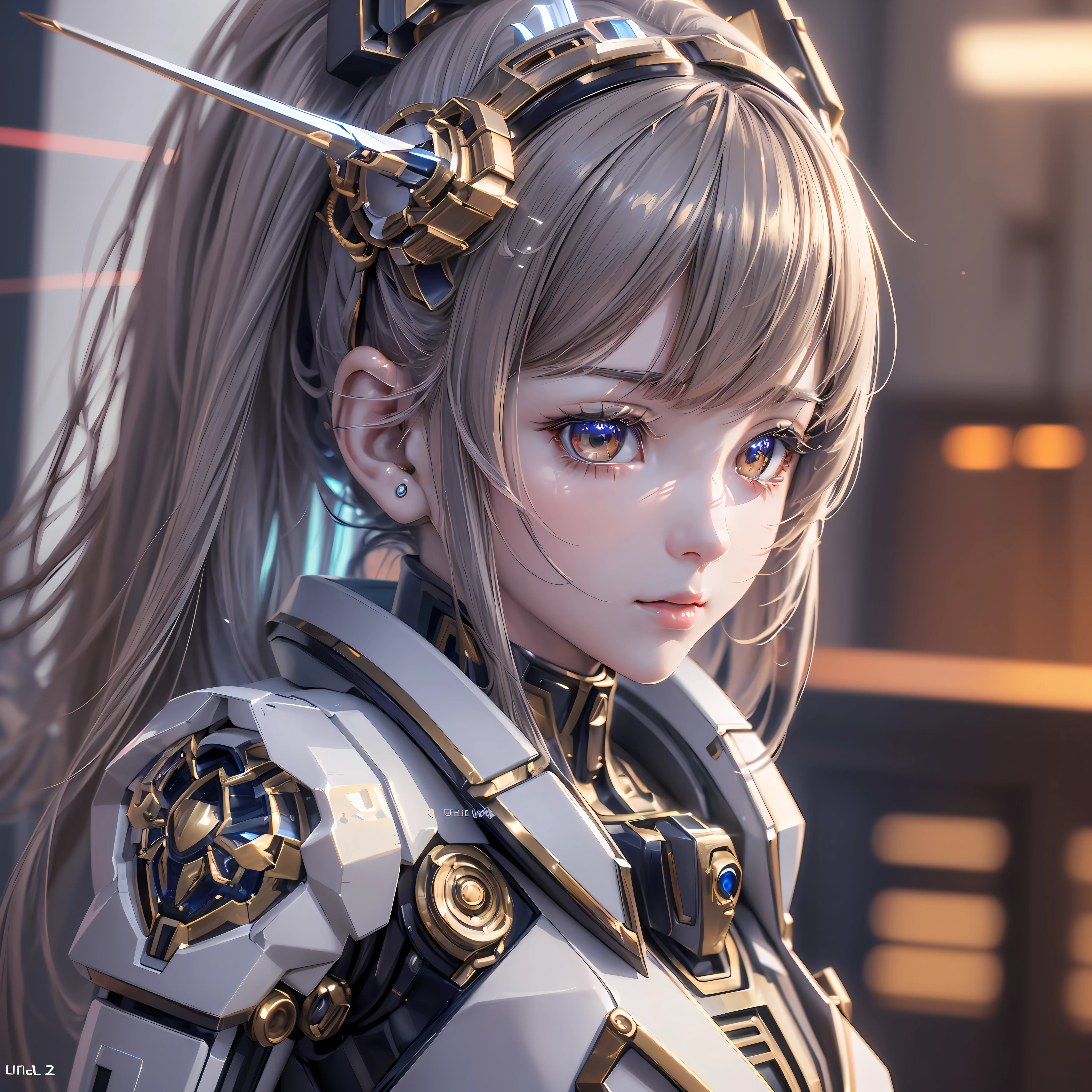 1 Gundam Girl, (((Ultra-realistic detail)), Japan person, portrait, global illumination, shadows, octane rendering, 8K, ultra-sharp, metal, intricate ornament details, very intricate details, realistic light, CGSoation trends, glowing eyes, facing the camera, neon details, mechanical limbs, mechanical vertebrae attached to the back, Mechanical neck attachment --auto --s2