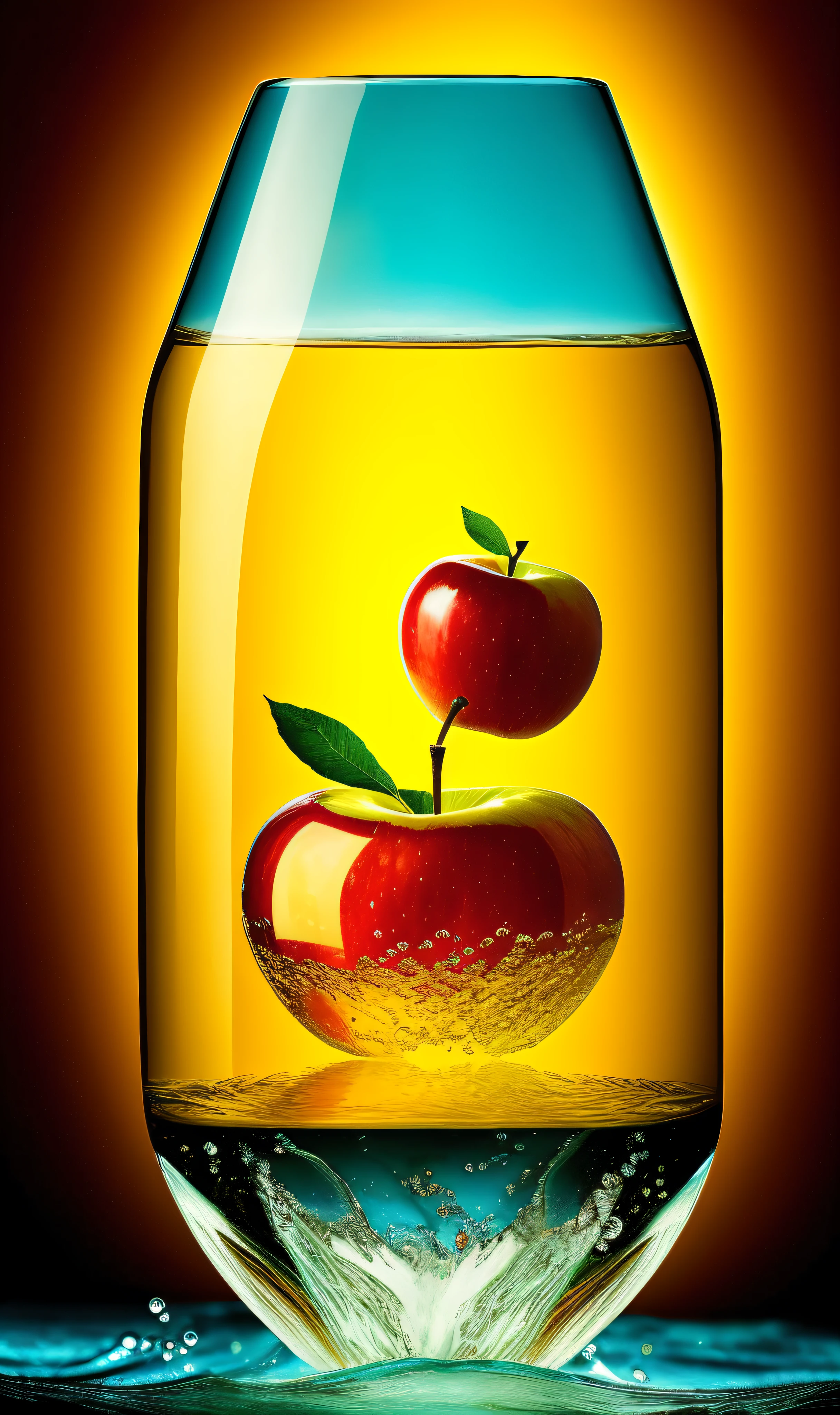 a close up of an apple with water in it, ship in a bottle, surreal water art, creative photo manipulation, realistic refraction, exquisite imaginative poster art, by Vasile Hutopila, fairy tale illustrations, photoshop water art, naturecore, children's book art, nilian animation studio, inside water, photo - manipulation, golden apple