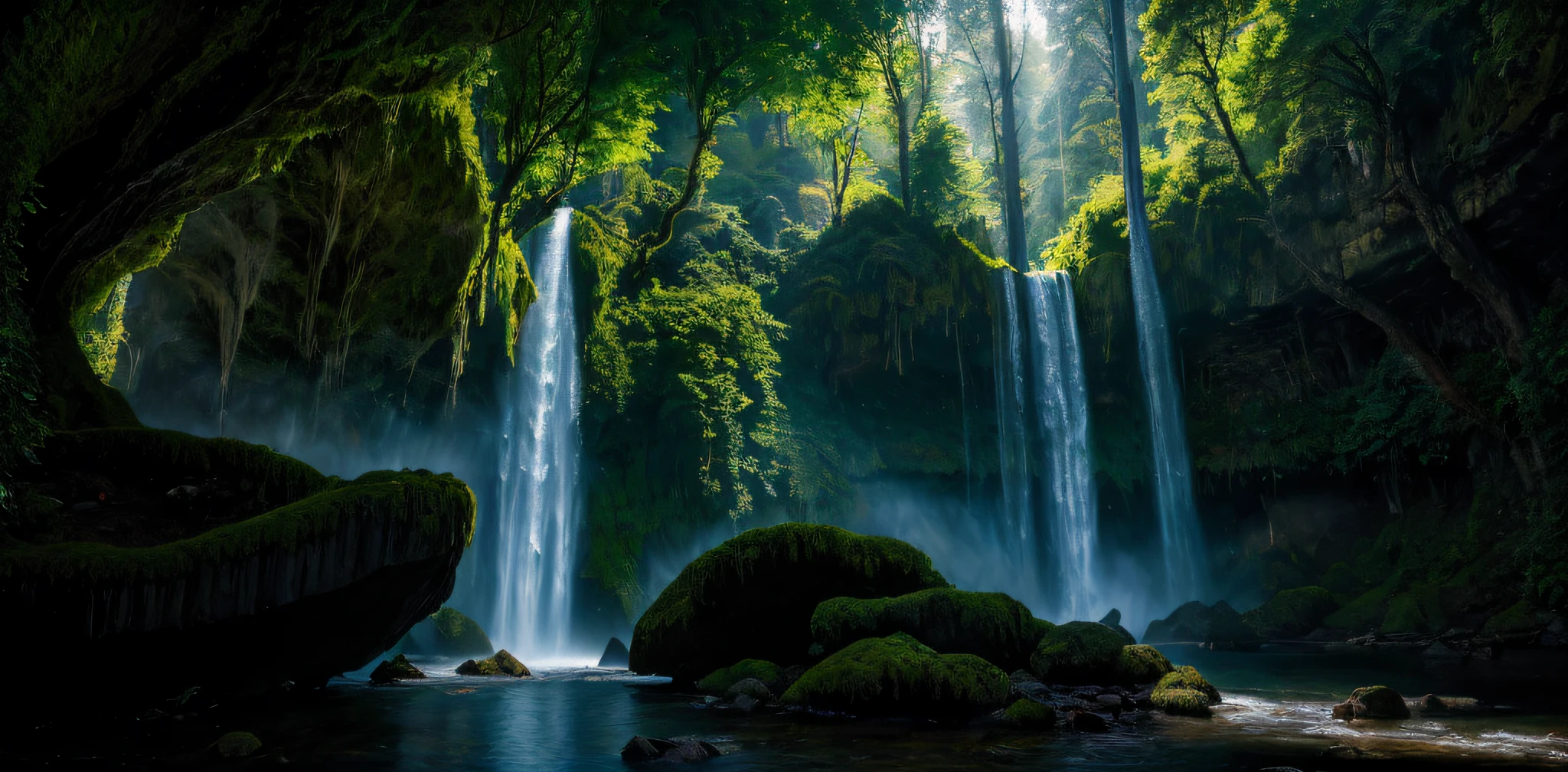 Masterpiece,  (((magical lighting action shot))) (((vast heavenly fantasy landscape lush garden of eden cascade cave system))),  moody lighting, blue hour, blue colors, very detailed, dramatic lighting, digital art trending on Artstation 8k HD high definition detailed realistic, detailed, texture, hyper detailed, realistic texture, best quality, ultra high res, (photorealistic:1.4), high resolution, detailed, raw photo, sharp re, nikon d850 film stock photograph 4 kodak portra 400 camera f1.6 lens rich colors hyper realistic lifelike texture dramatic lighting unrealengine trending on artstation cinestill 800, (((500px, fstoppers, photosight.ru, iso noise)))