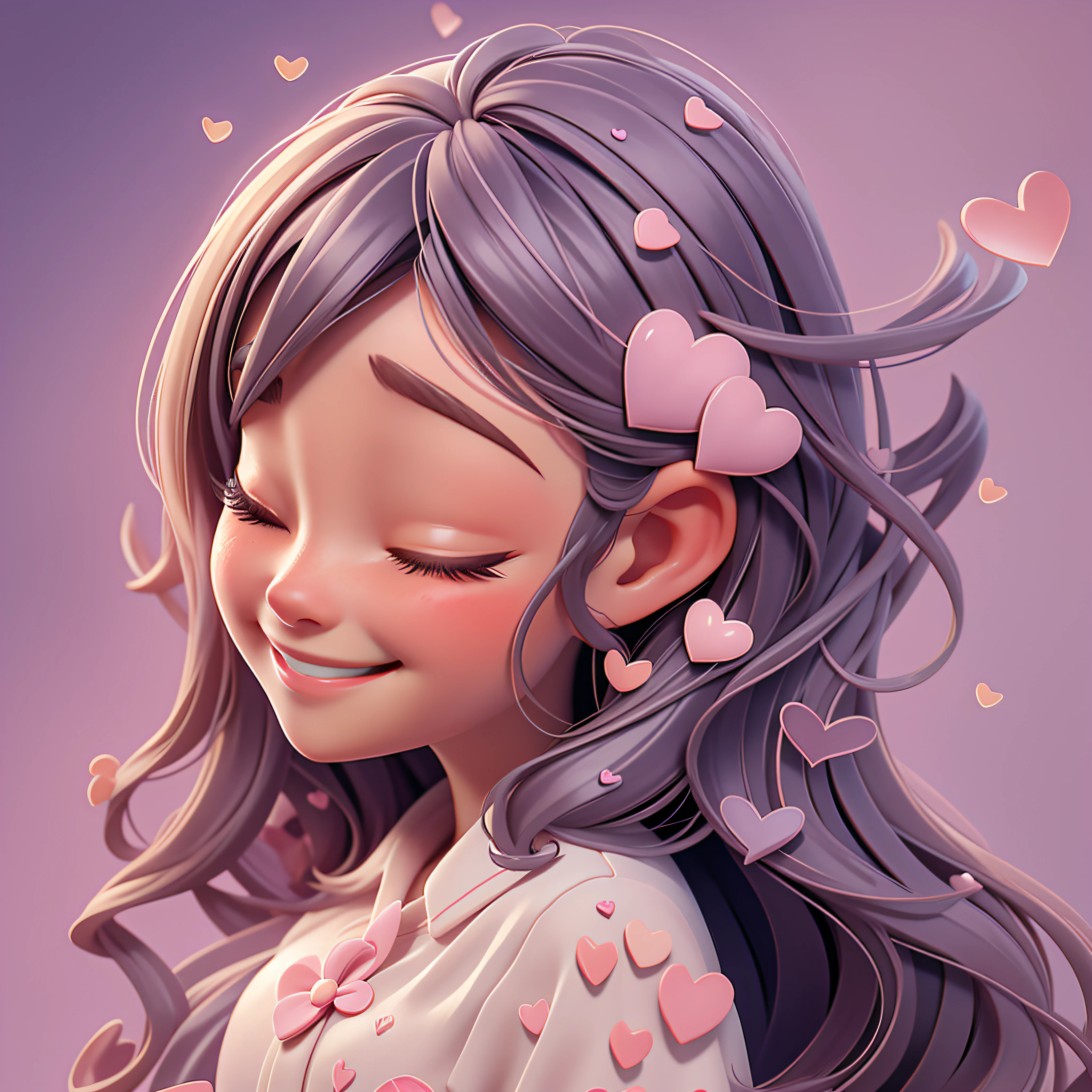 In this illustration, raindrops are transformed into hearts, falling gently on a character who has her eyes closed and a serene smile