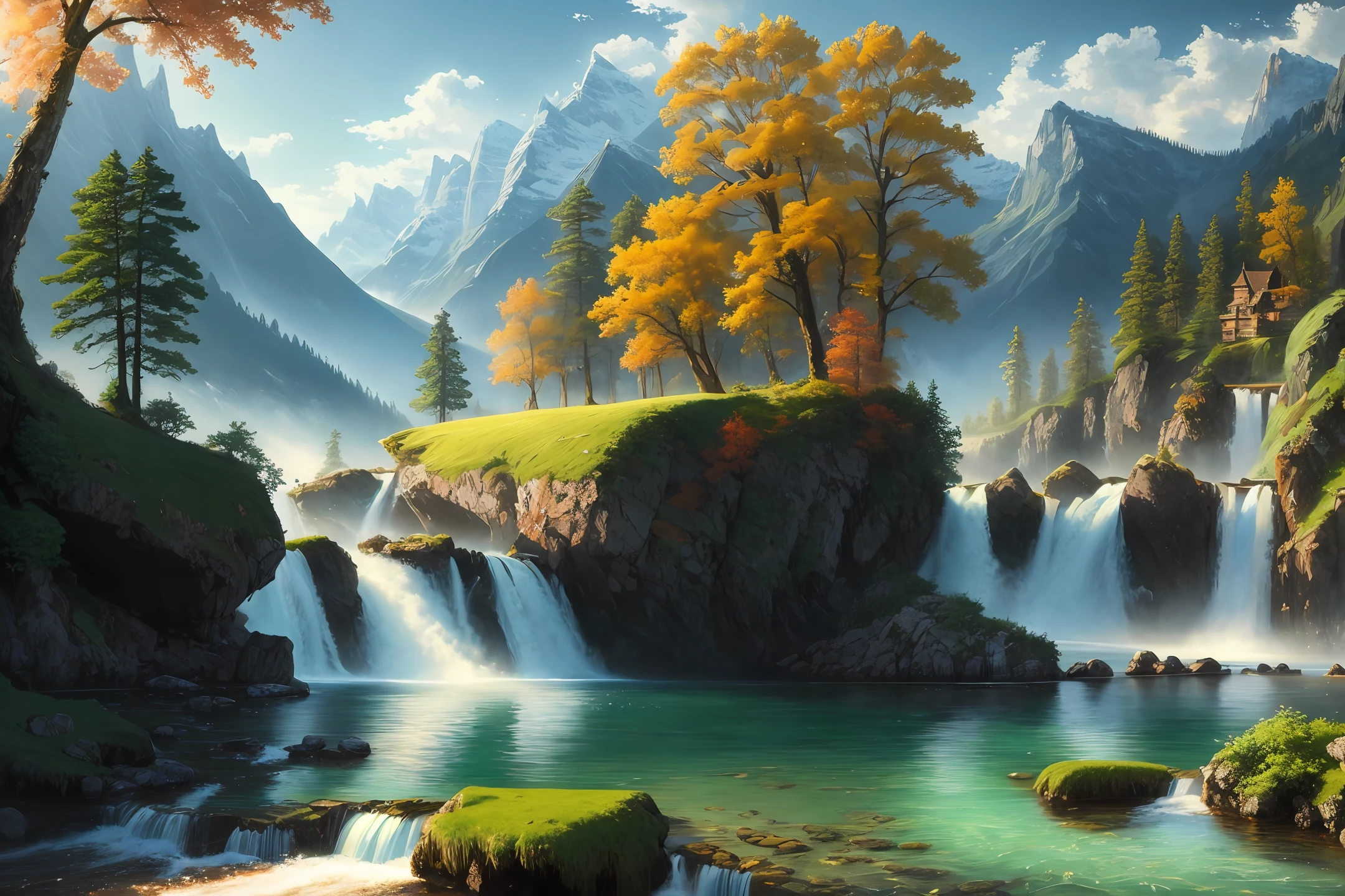 landscape,water,(extremely detailed CG unity 8k wallpaper), most beautiful artwork in the world,professional majestic oil painting,intricate, High Detail, Sharp focus, dramatic, photorealistic painting art