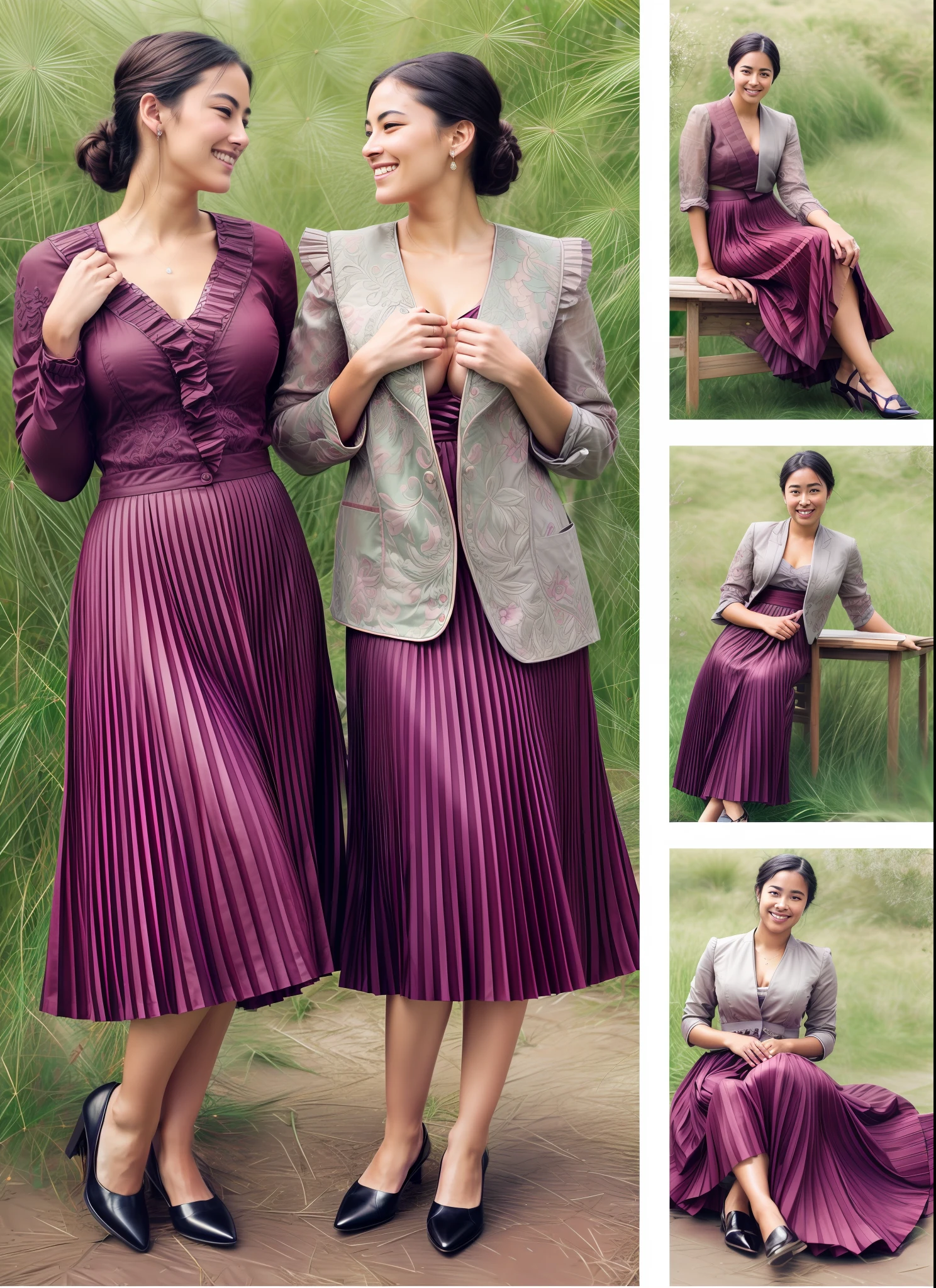 35mm f1.4 Kodak portra 400 photograph, extremely high quality RAW photograph, a lot of therapists are going to kiss you and love you and breastfeed you while wearing long skirts, (shy) authentic (kind and tender) lesbian women wearing short blazers with a very very detailed (long (fully pleated) full circle skirts) and (simple) low heeled office shoes, very very intricate hyper-detailed symmetric (attractive graceful young feminine faces) with (sad, tired) eyes and a (flirty smiles:1.5), full of empathy and compassion and love, (pronounced feminine features:1,3), big boobs, large breasts, (highly detailed ultra accurate realistic) hands and fingers, ((windy conditions and wind blowing)), epic composition, highly detailed attributes, highly detailed atmosphere, detailed background, intricate, Exquisite details and textures, highly detailed,