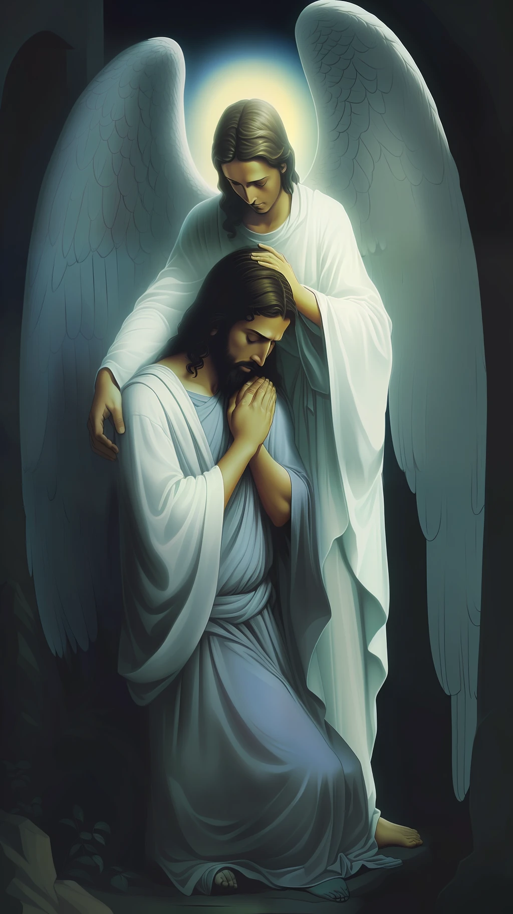An angel comforting Jesus Christ