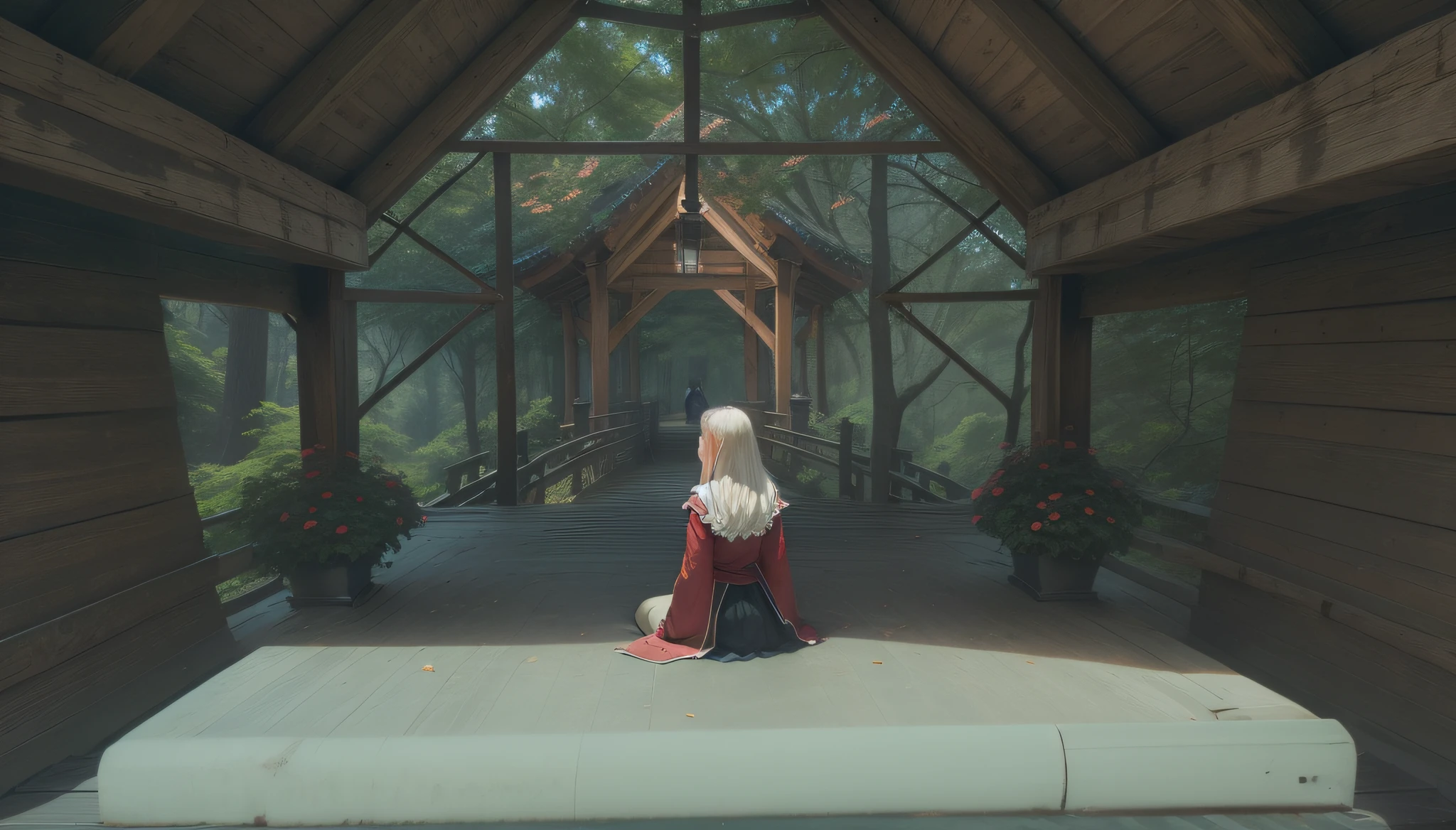 High detail, wooded scenery, woman sitting on her back --auto --s2