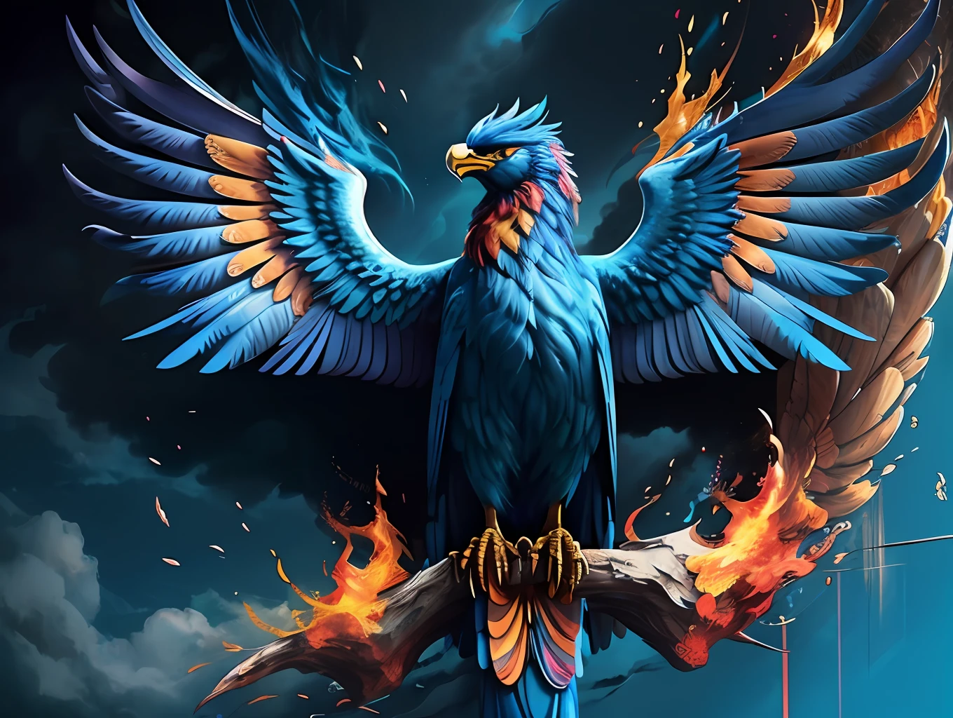 a phoenix, colorful,
yang08k, photography, beautiful, blue background,
masterpieces, top quality, best quality, official art, beautiful and aesthetic, realistic,