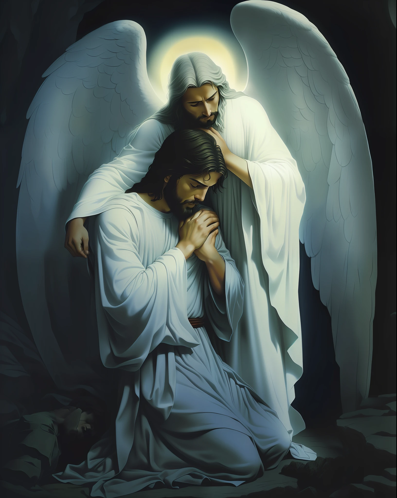 An angel comforting Jesus Christ