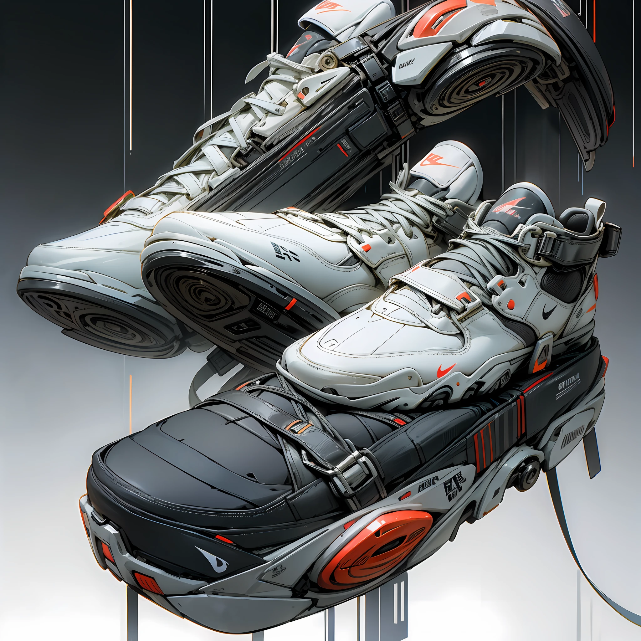 nike air force high og'07's in white and black and red, concept art inspired by Christopher Williams, tumblr, neo-dada, futuristic sneakers, basketball sneaker concept art, futuristic balenciaga sneakers, sneaker design, futuristic hi-tech details, very futuristic, '20, focus on sneakers only, 2 0 2 2, 2022 --auto --s2