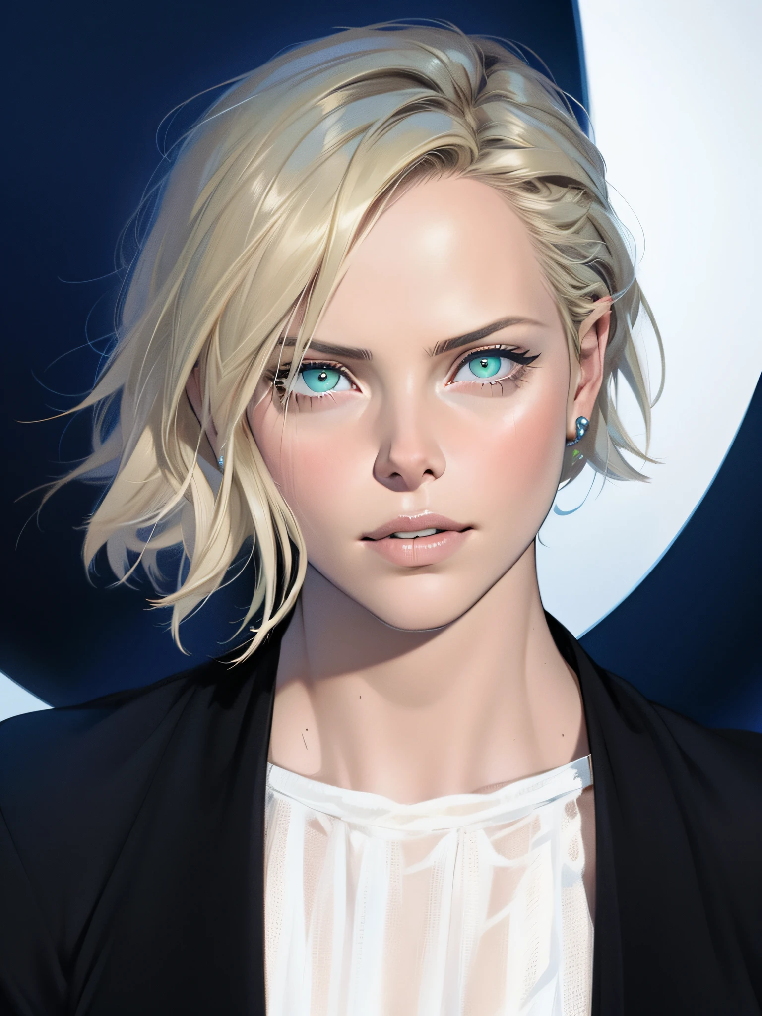 Charlize Theron, ((best quality, masterpiece, realistic)), light green eyes