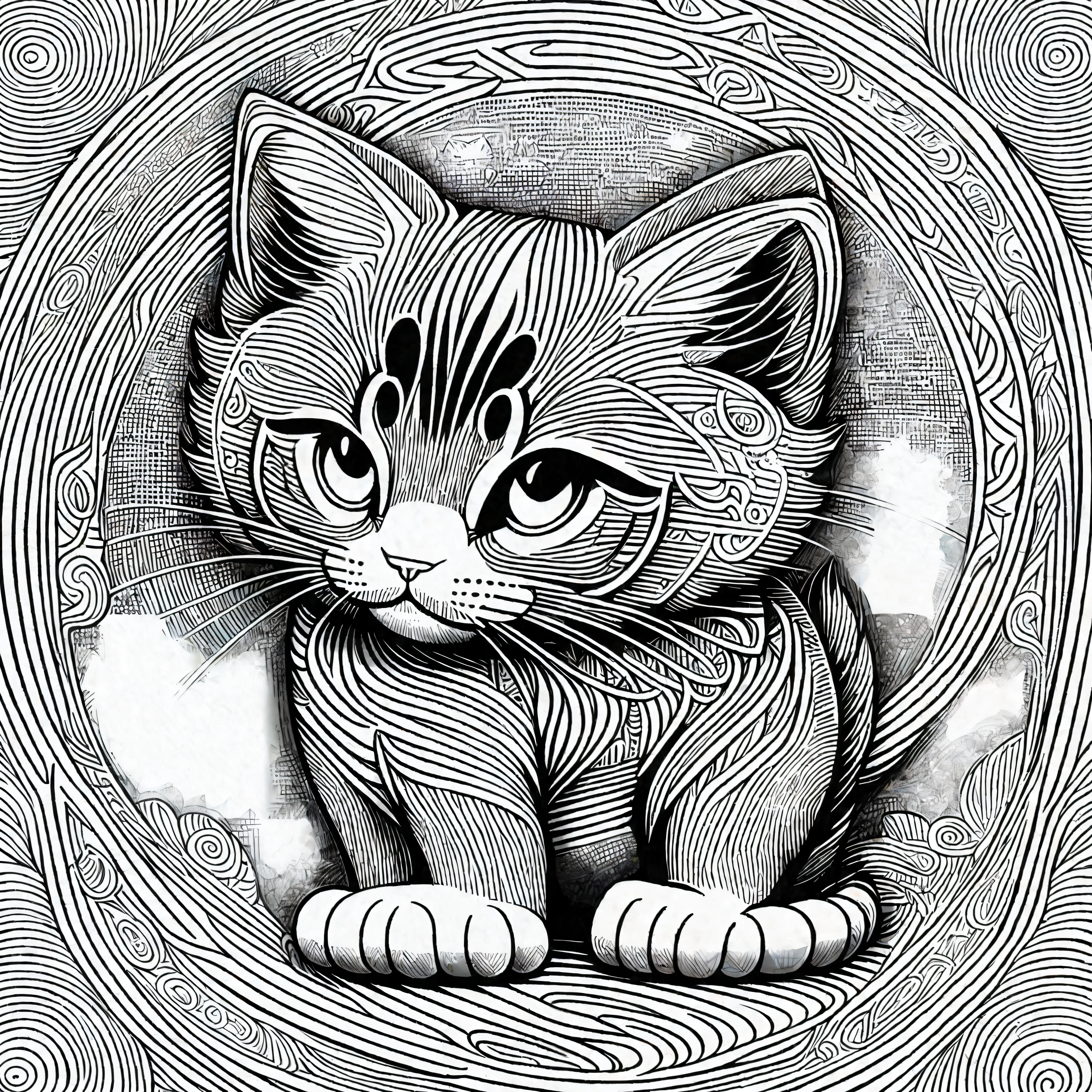 cat, kawaii style puppy, fantasy, magical, mystical, unusual, black and white, wavey lines, realistic line art drawing, coloring book page , no noise, crisp thick lines, outline art, centred image, isolated on a white background --v 4 --ar 2:3 --auto --s2