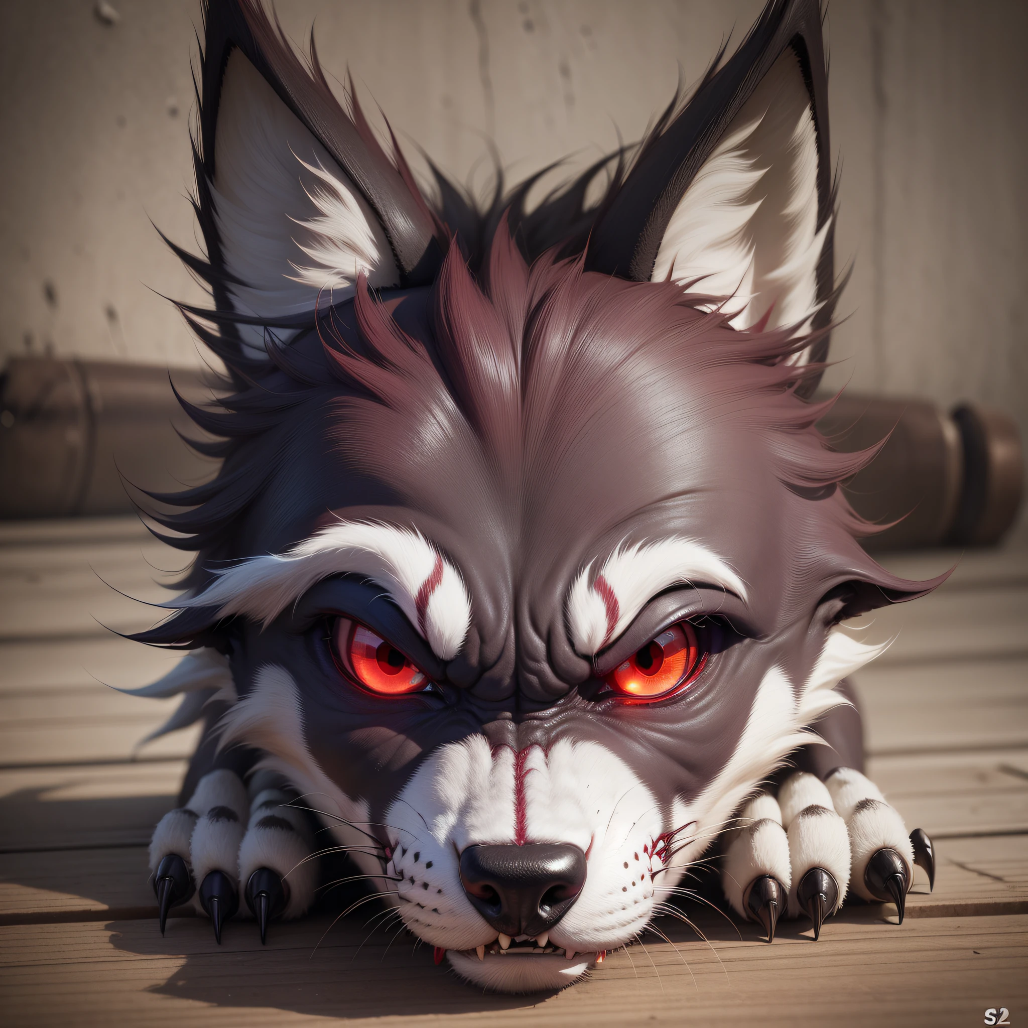 Teeth baring, angry look, dark red glowing eyes --auto --s2