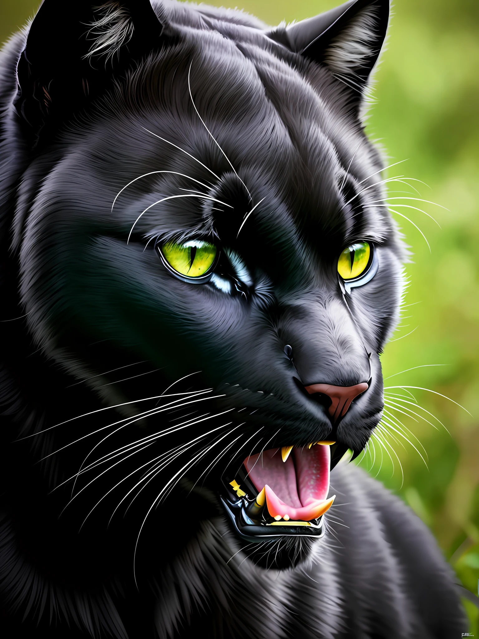 Realistic portrait,of a black panther,green eyes,16k,extreme realism