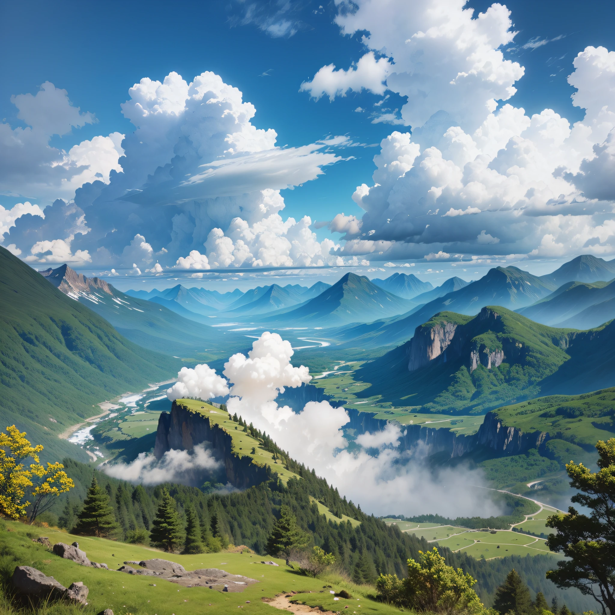 a beautiful landscape with mountains, clouds and a waterfall --auto --s2