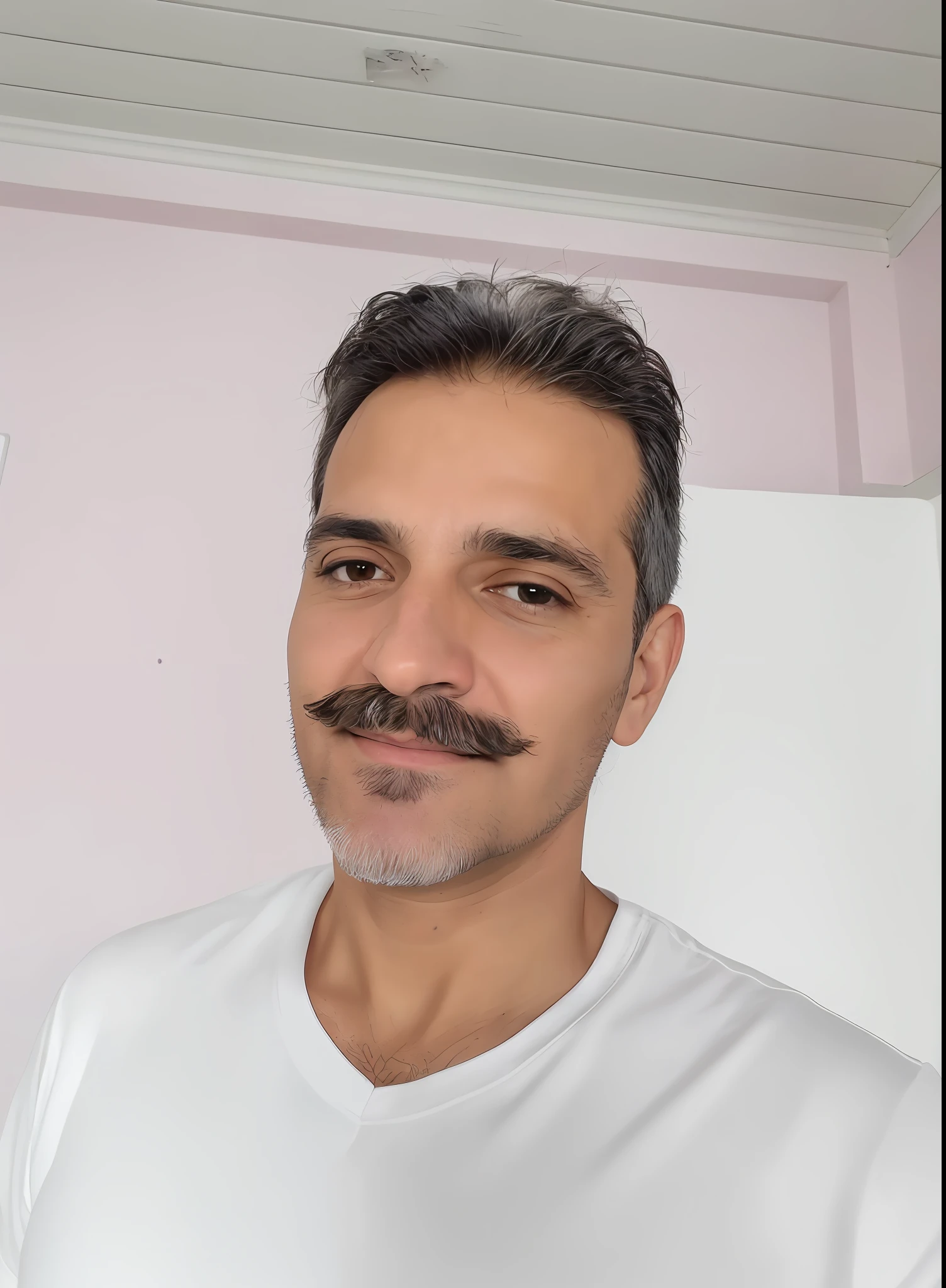 there is a man with a mustache and a white shirt, (38 years old), frontal picture, 8k selfie photograph, icaro carvalho, carmelo blandino, 45 years old men, david rios ferreira, short white beard, 4 0 years old man, about 3 5 years old, 5 0 years old man, gui guimaraes