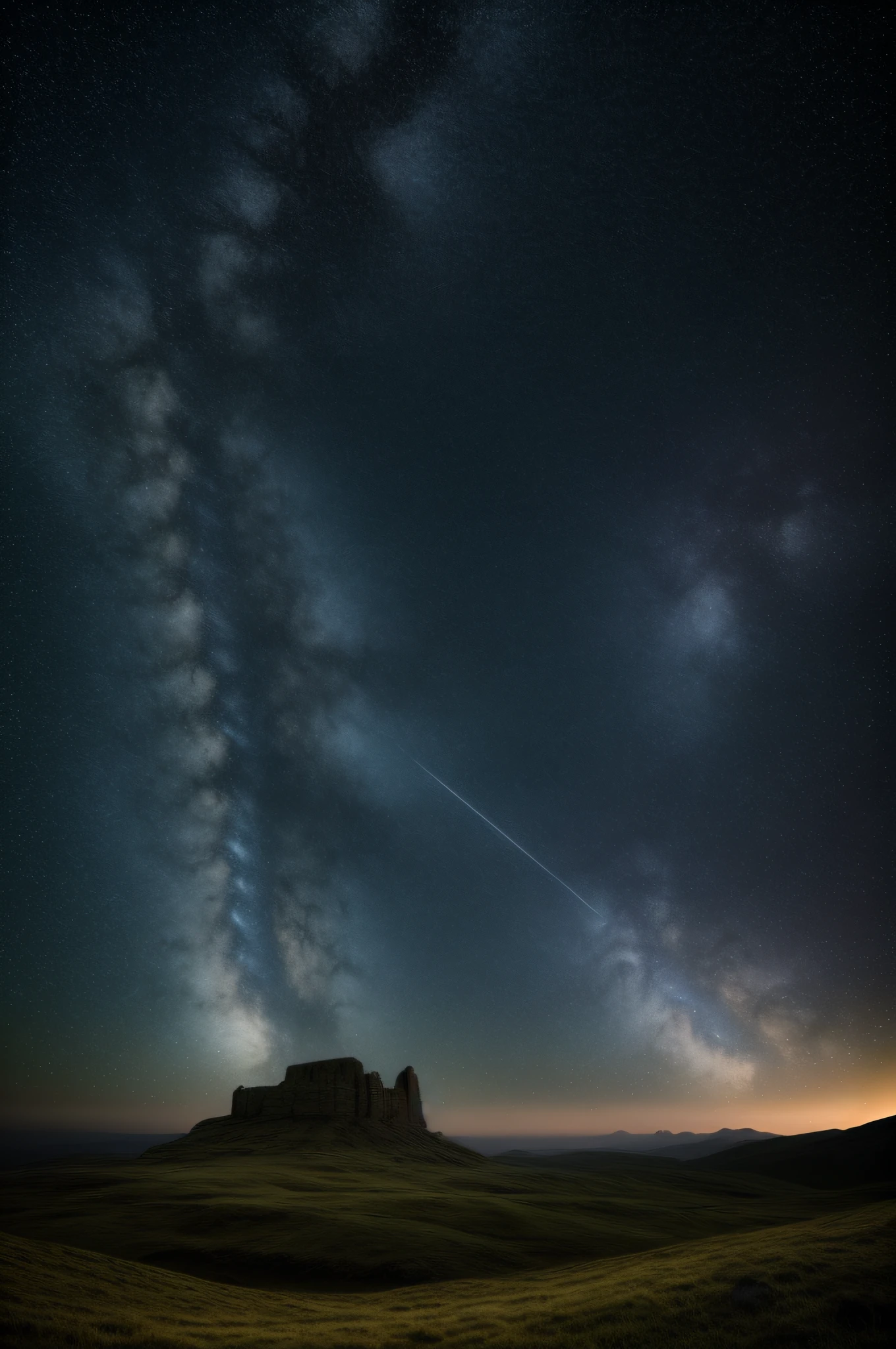 photo montage, magical landscape, dark arts, realistic photo, breathtaking, professional photography, highly detailed, 8k, soft light, realistic photo, symbols, man, starry sky