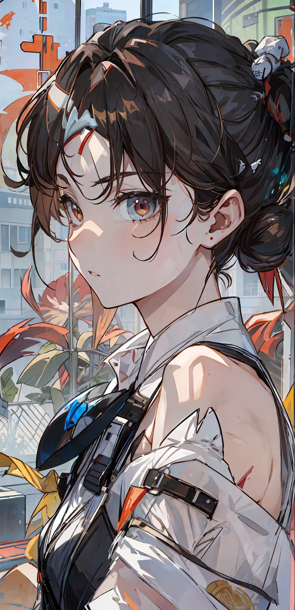 SushangV4, long hair, pigtail, hair ornament, high quality fanart, focus on face and expressions, bare shoulders, Chinese clothes, disheveled hair